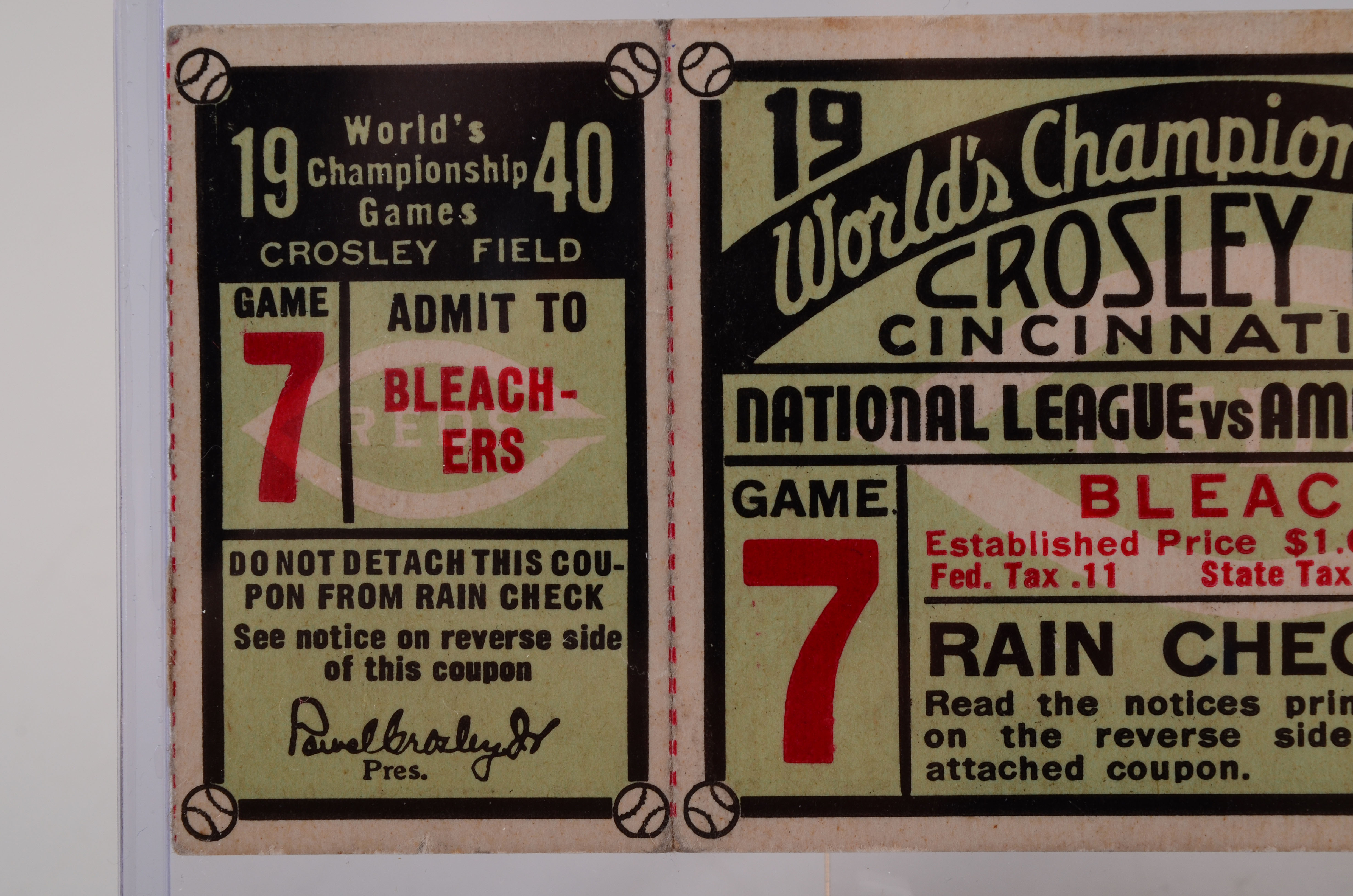 1940 Cincinnati Reds Vs. Detroit Tigers World Series Ticket