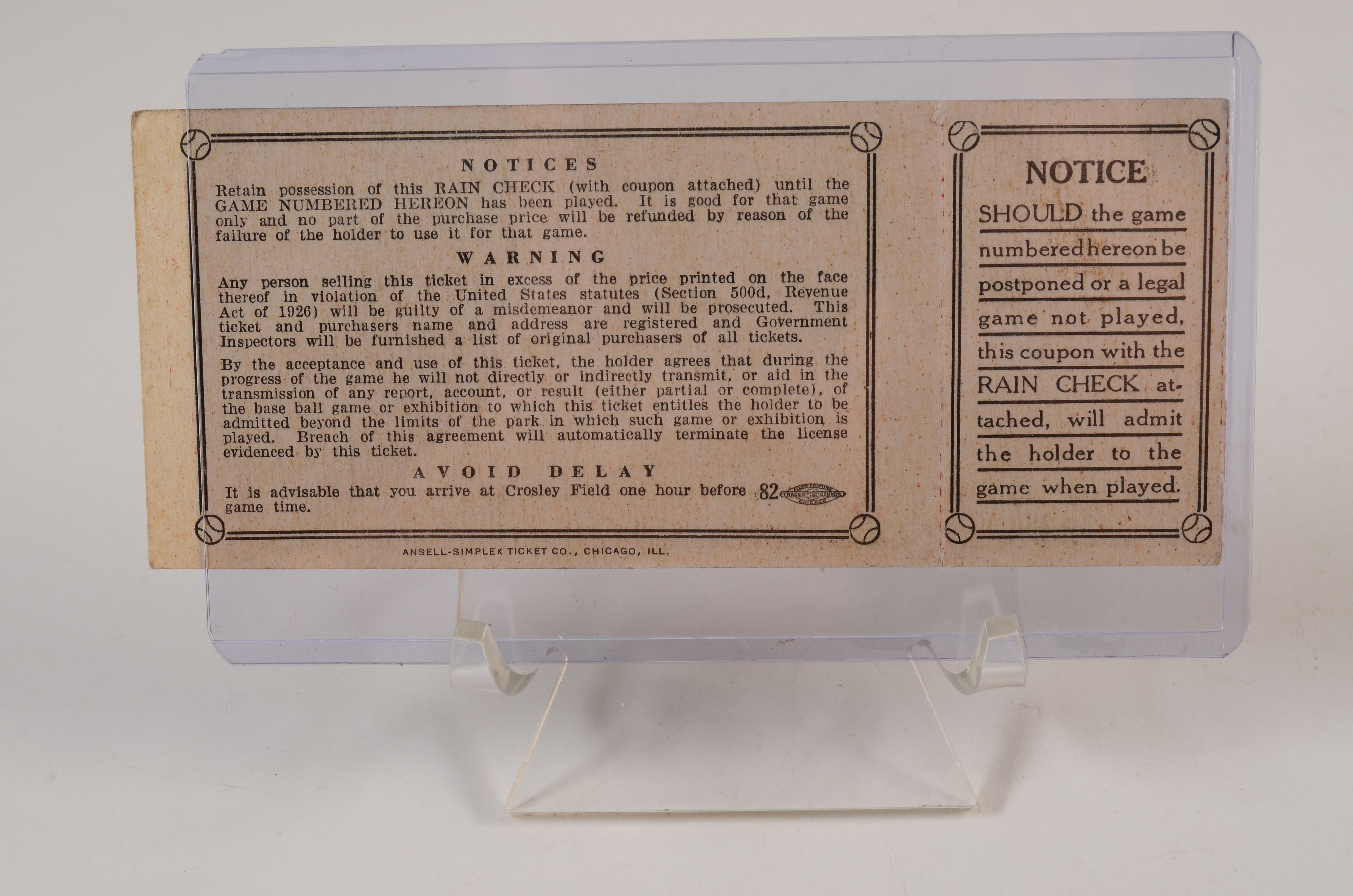 1940 Cincinnati Reds Vs. Detroit Tigers World Series Ticket