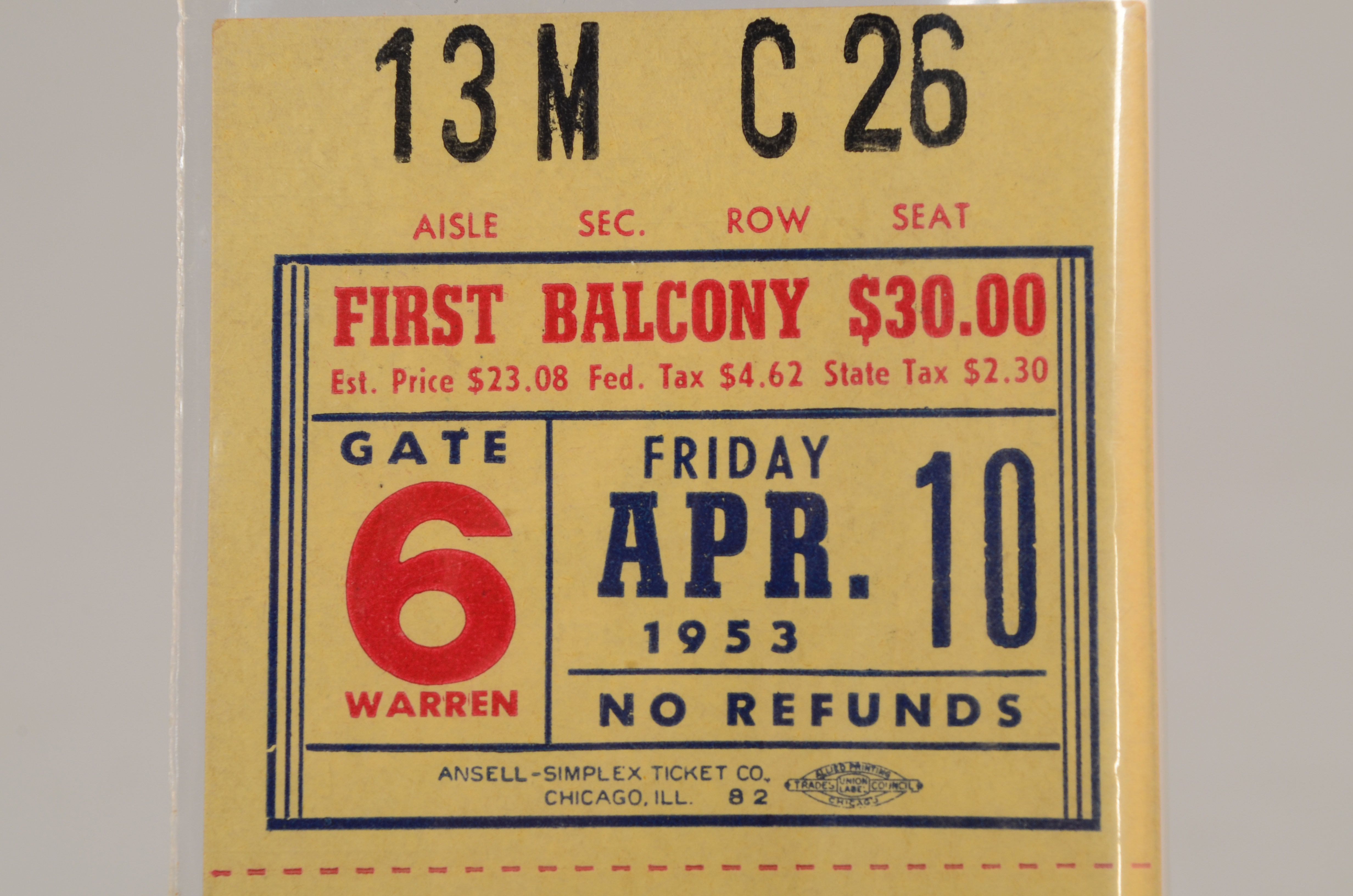 1953 Rocky Marciano Vs. Joe Walcott Boxing Ticket