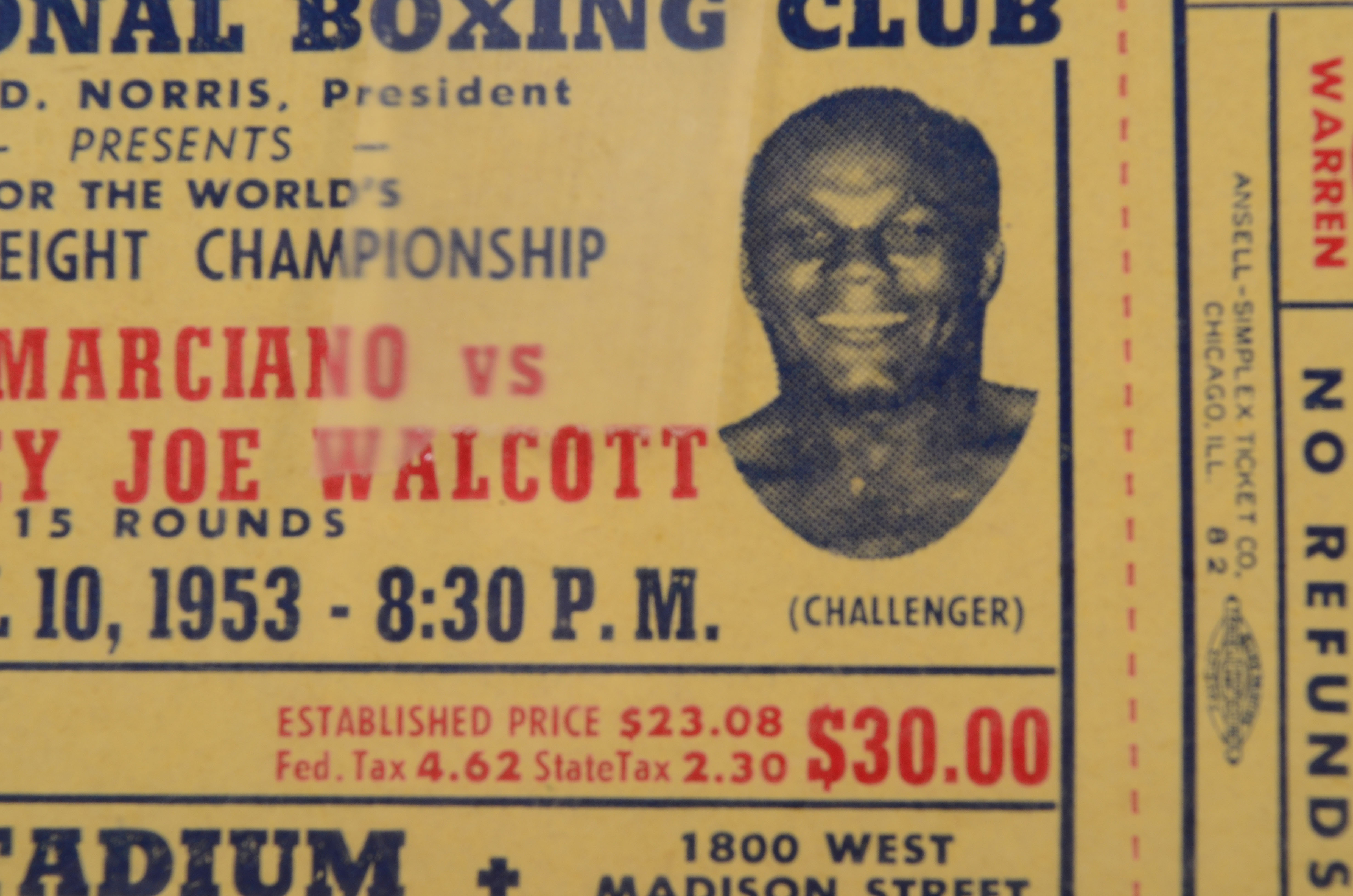 1953 Rocky Marciano Vs. Joe Walcott Boxing Ticket