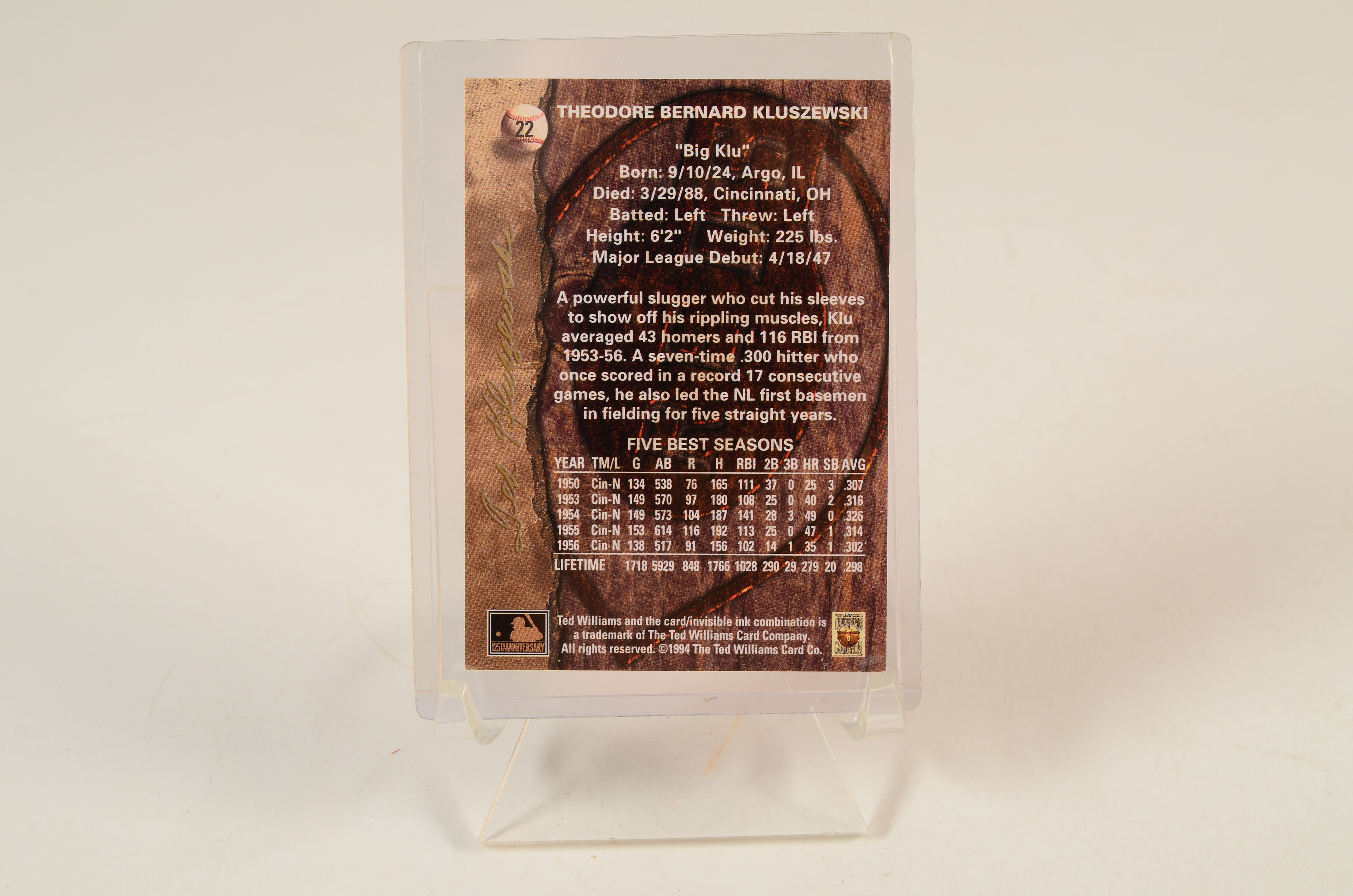 Ted Kluszewski Signed Card and More