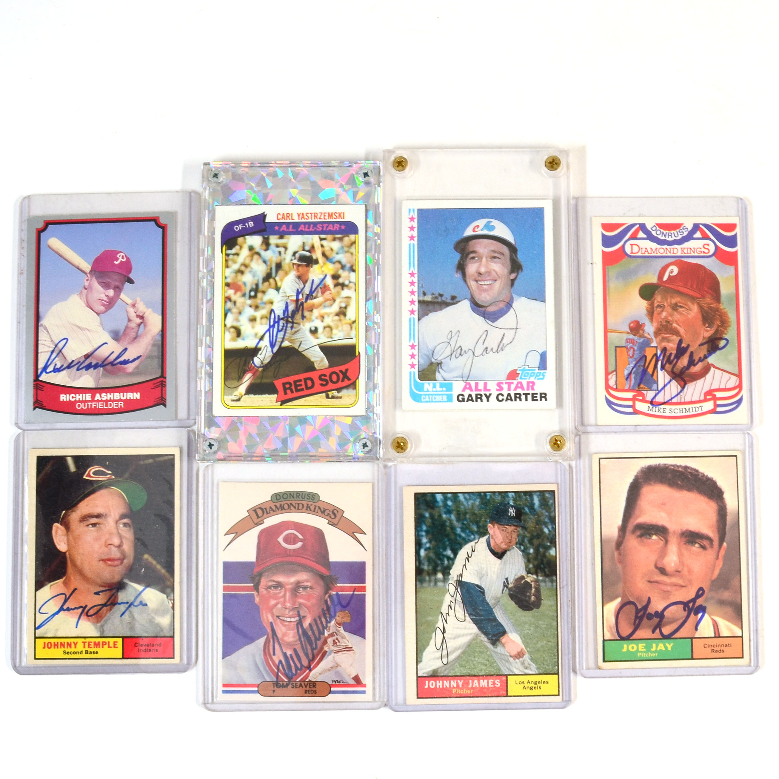 Eight Signed Baseball Cards Including Seaver, Yaz and Schmidt