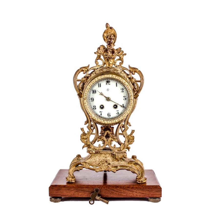 Antique Gilbert Winsted Art Nouveau Period Gilt Mantle Clock