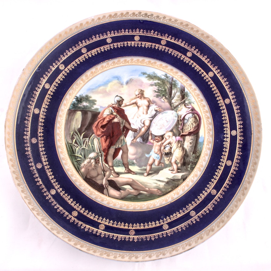 Large Vintage Austrian Neo Classical Charger Plate with Marking