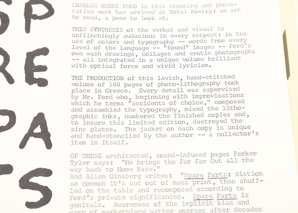 1966 First Edition "Spare Parts" by Charles Henri Ford Limited Edition