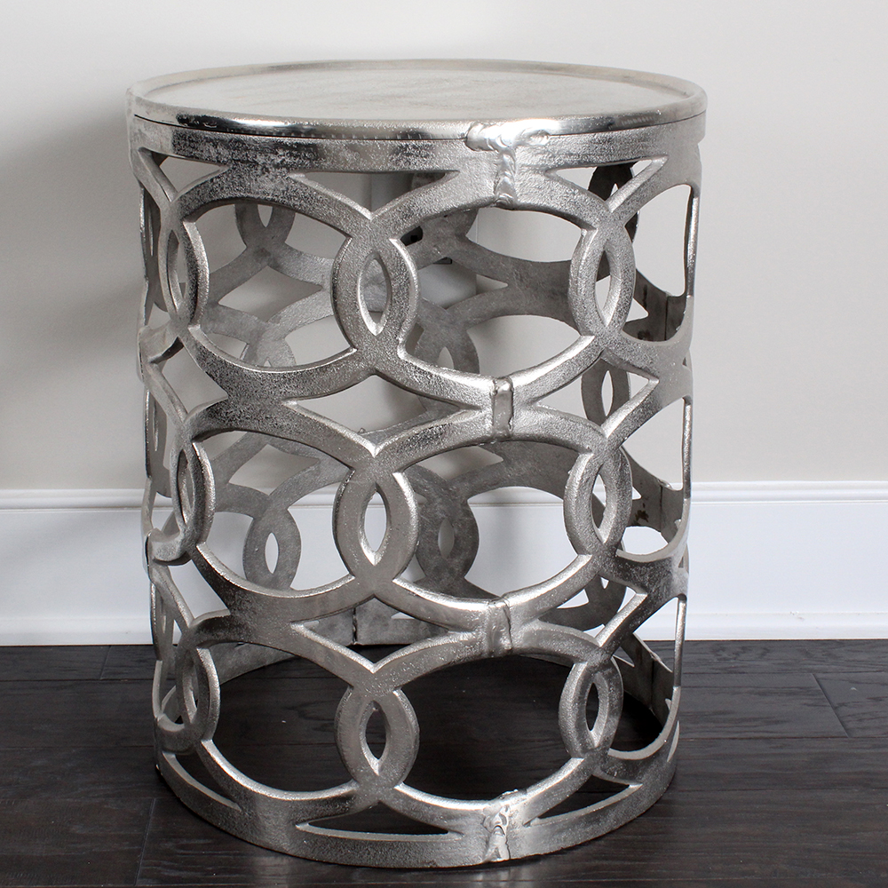 Silver-Tone Round Accent Table