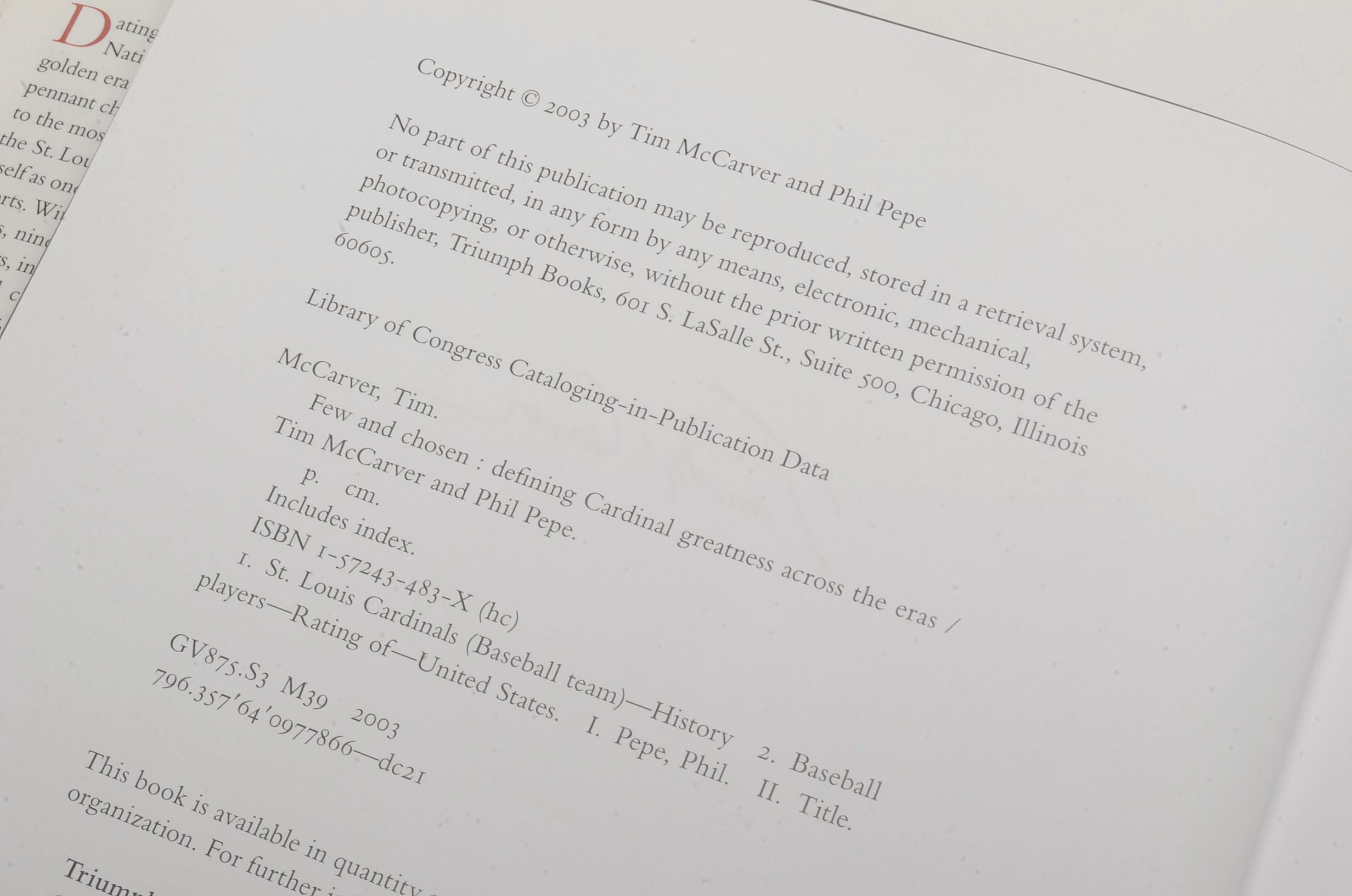 Tim McCarver Signed Book "Few and Chosen"