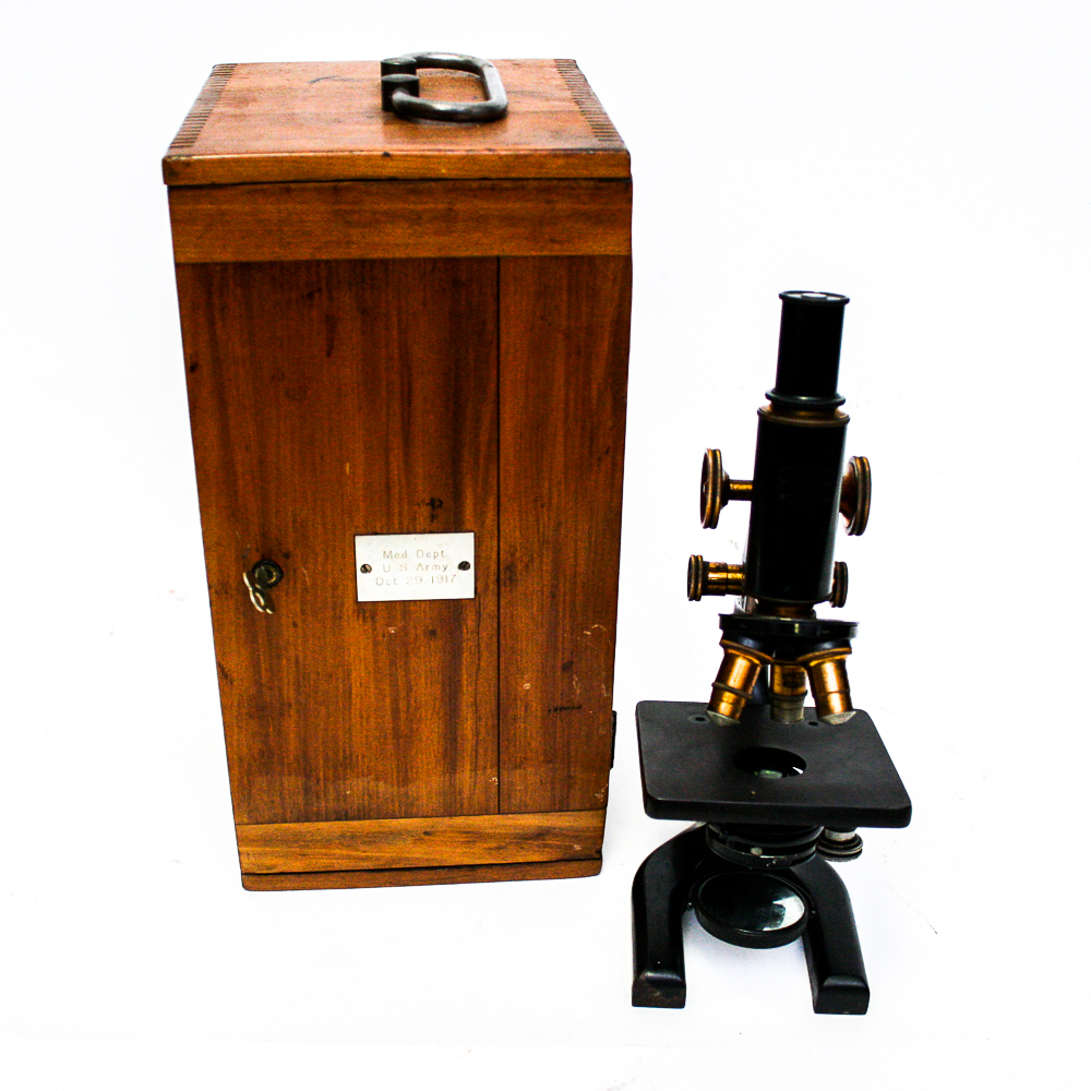1917 U.S. Army Medical Department Microscope with Wooden Case