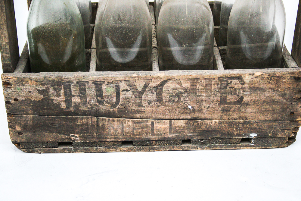 Vintage Hughe Brewery Wooden Crate with Bottles