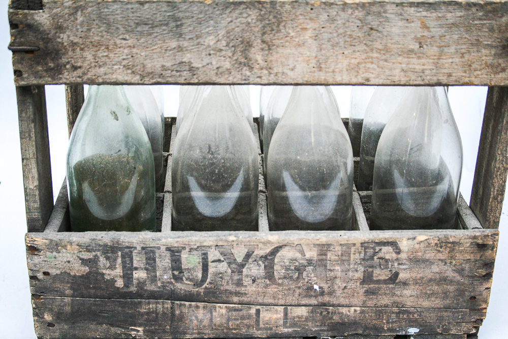Vintage Hughe Brewery Wooden Crate with Bottles
