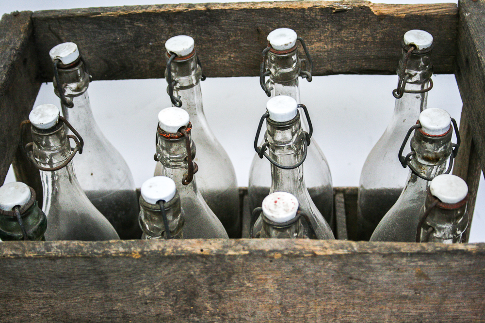 Vintage Hughe Brewery Wooden Crate with Bottles