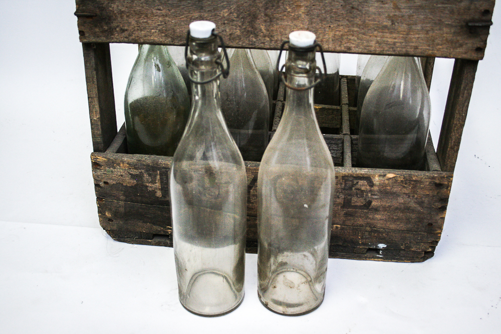 Vintage Hughe Brewery Wooden Crate with Bottles