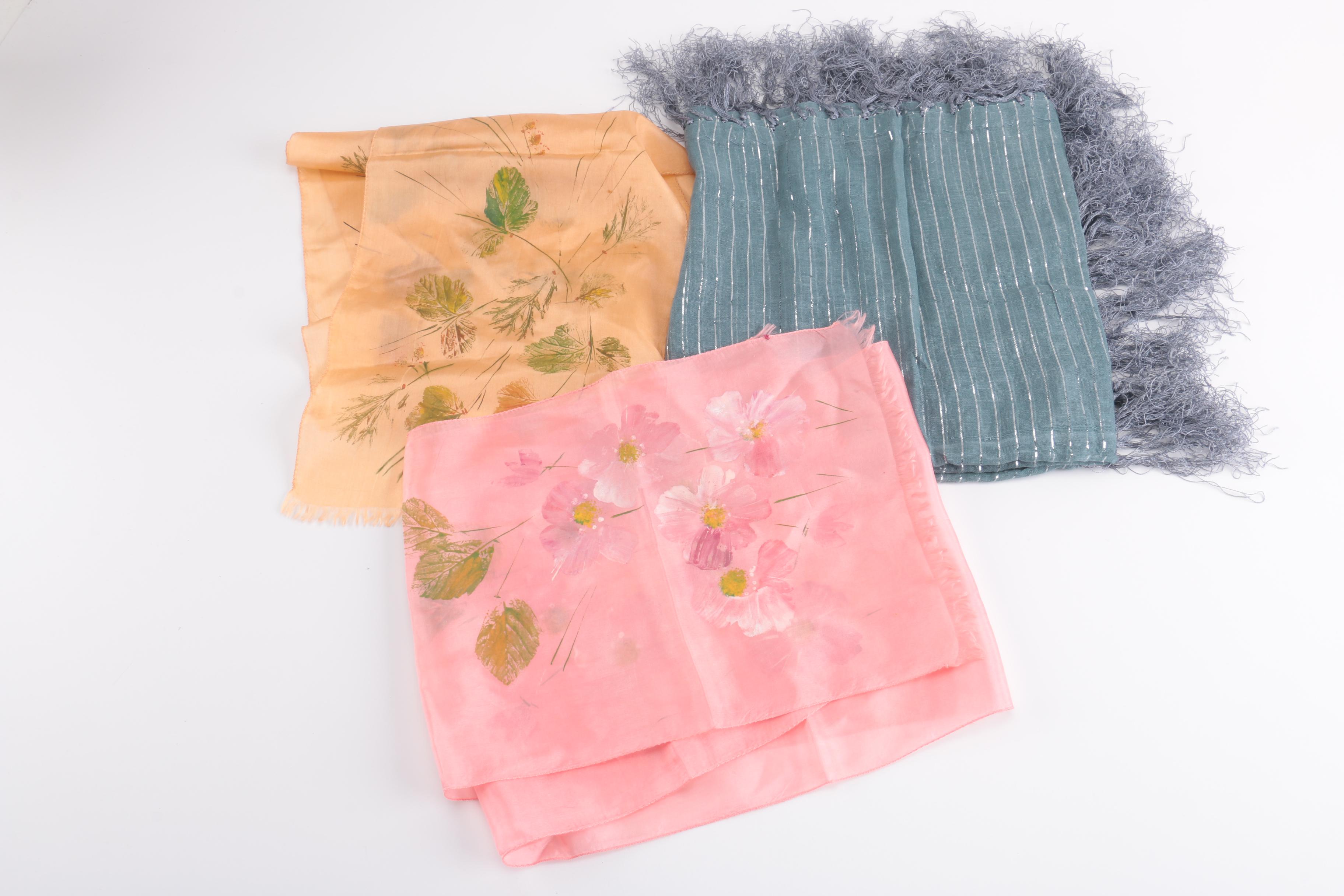 Scarves Including Leaf Prints and Oscar de la Renta