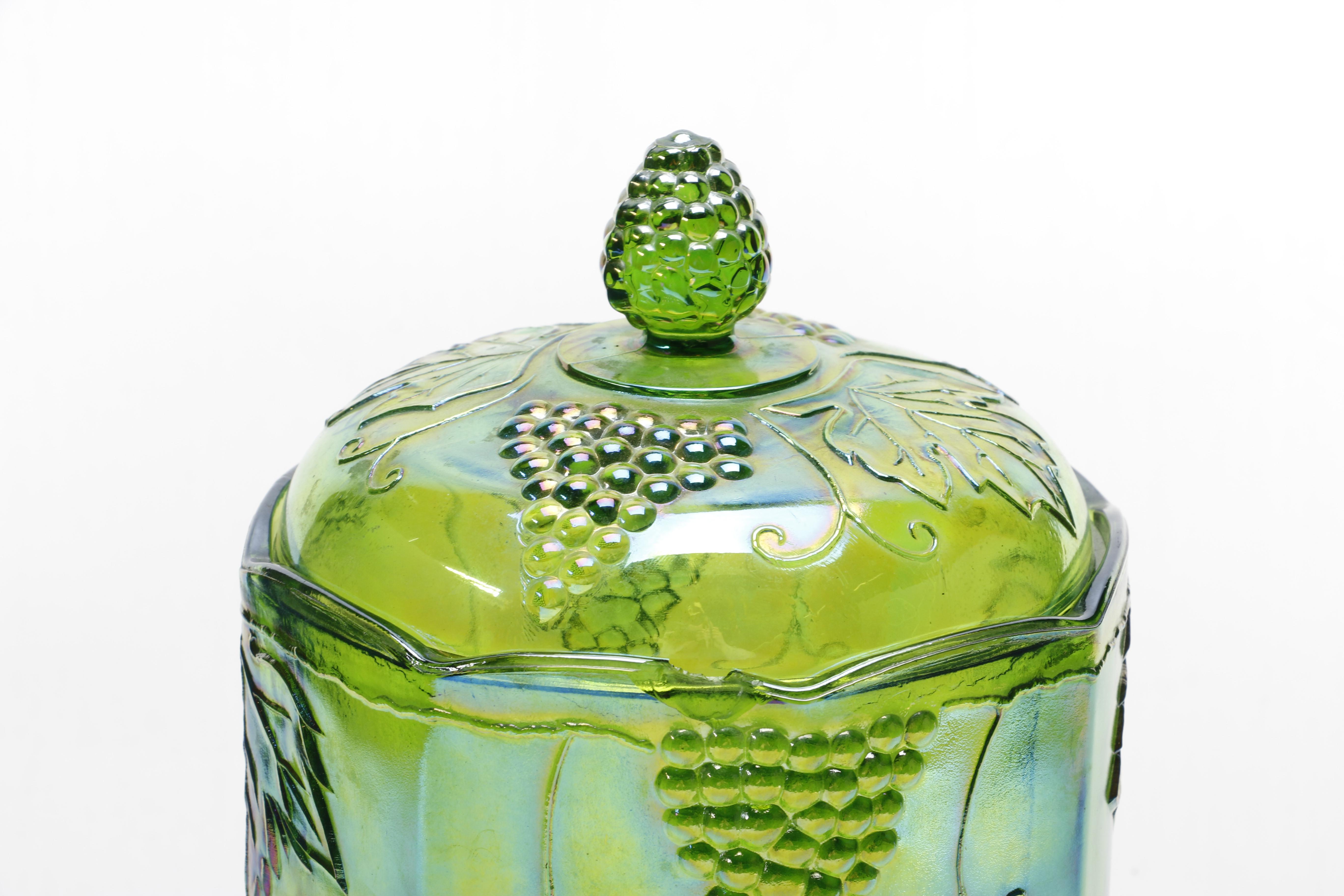 Vintage Indiana Glass Lime Green "Harvest" Candy Jar