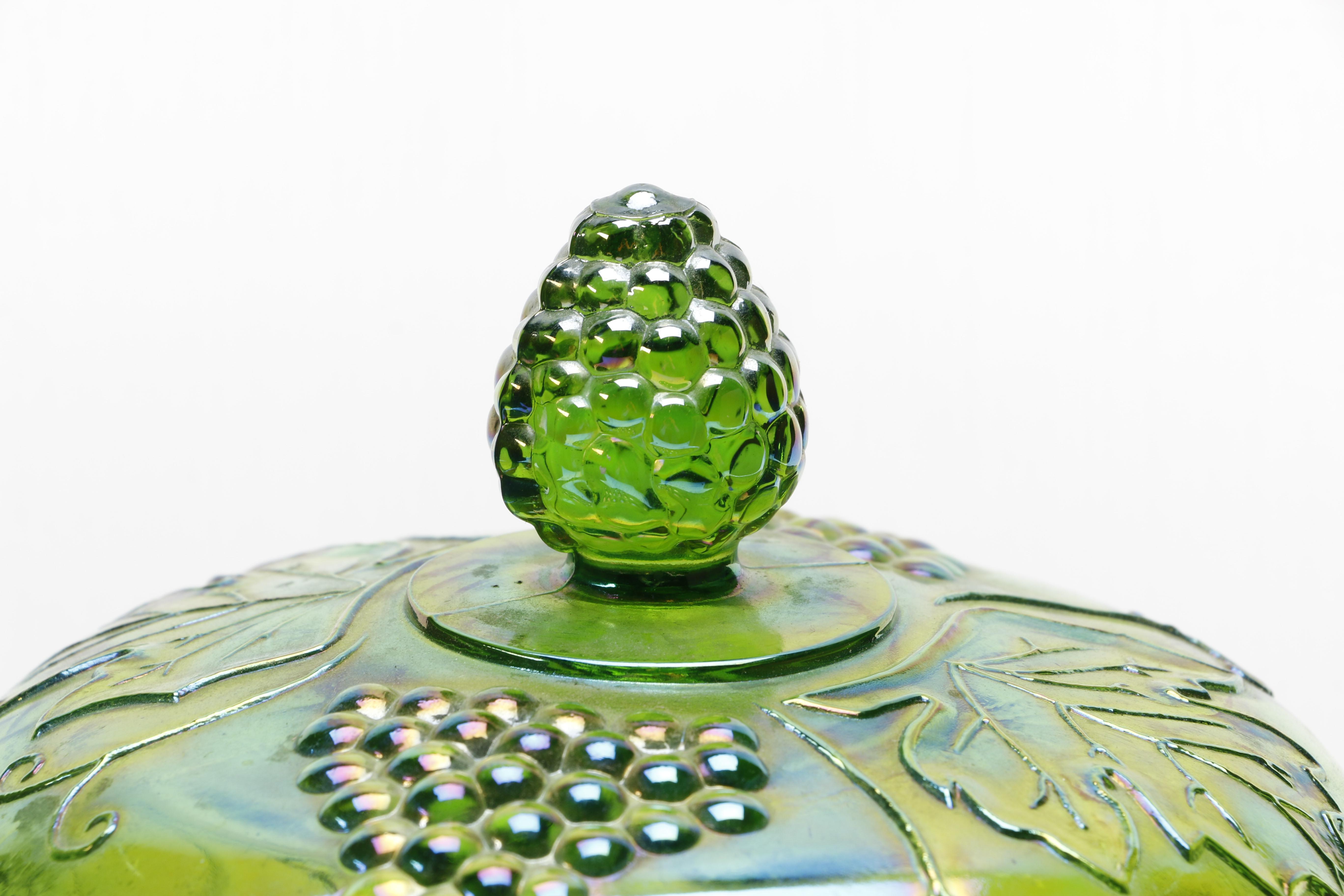 Vintage Indiana Glass Lime Green "Harvest" Candy Jar