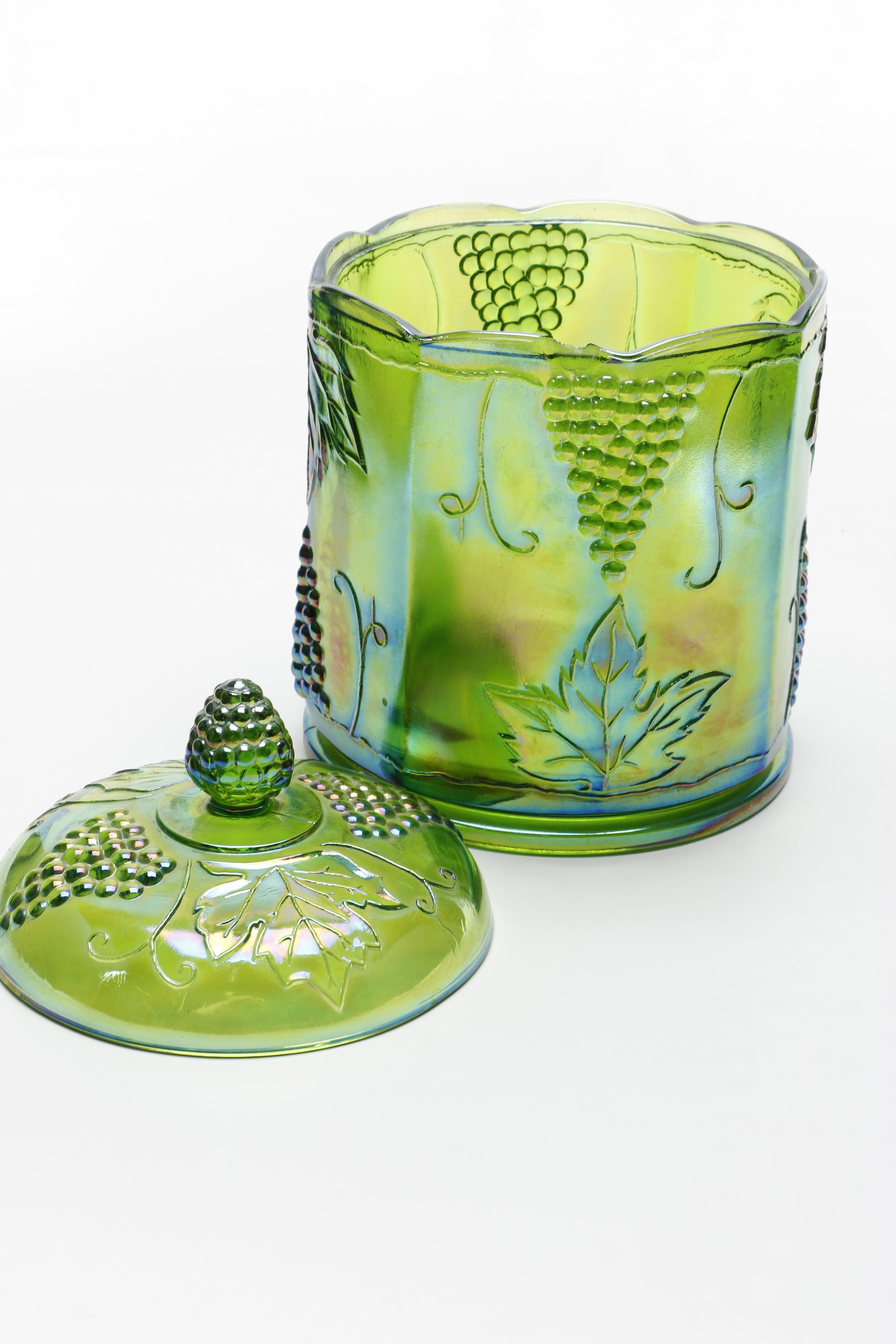 Vintage Indiana Glass Lime Green "Harvest" Candy Jar