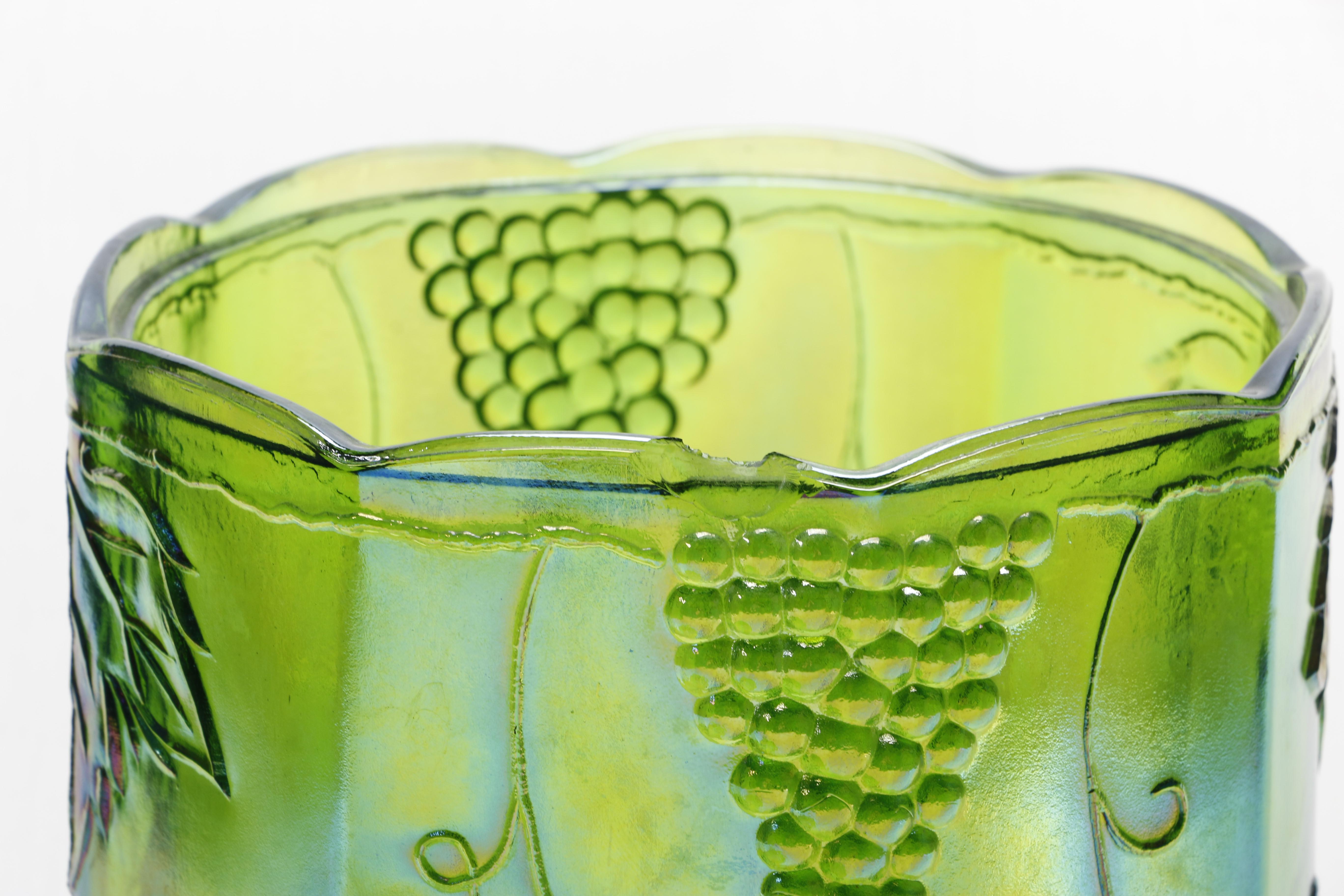 Vintage Indiana Glass Lime Green "Harvest" Candy Jar