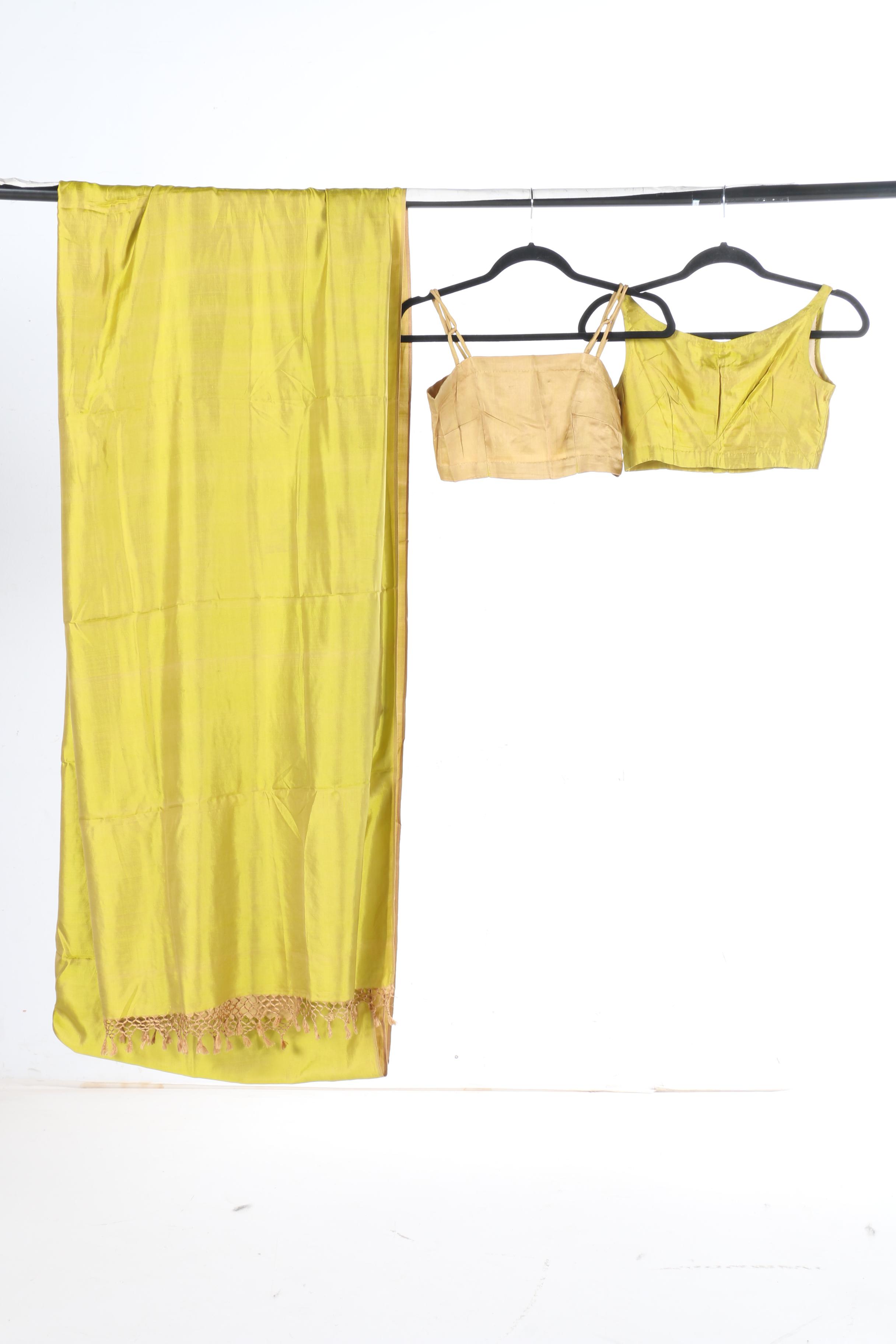 Assortment of Women's Chartreuse and Purple Saris