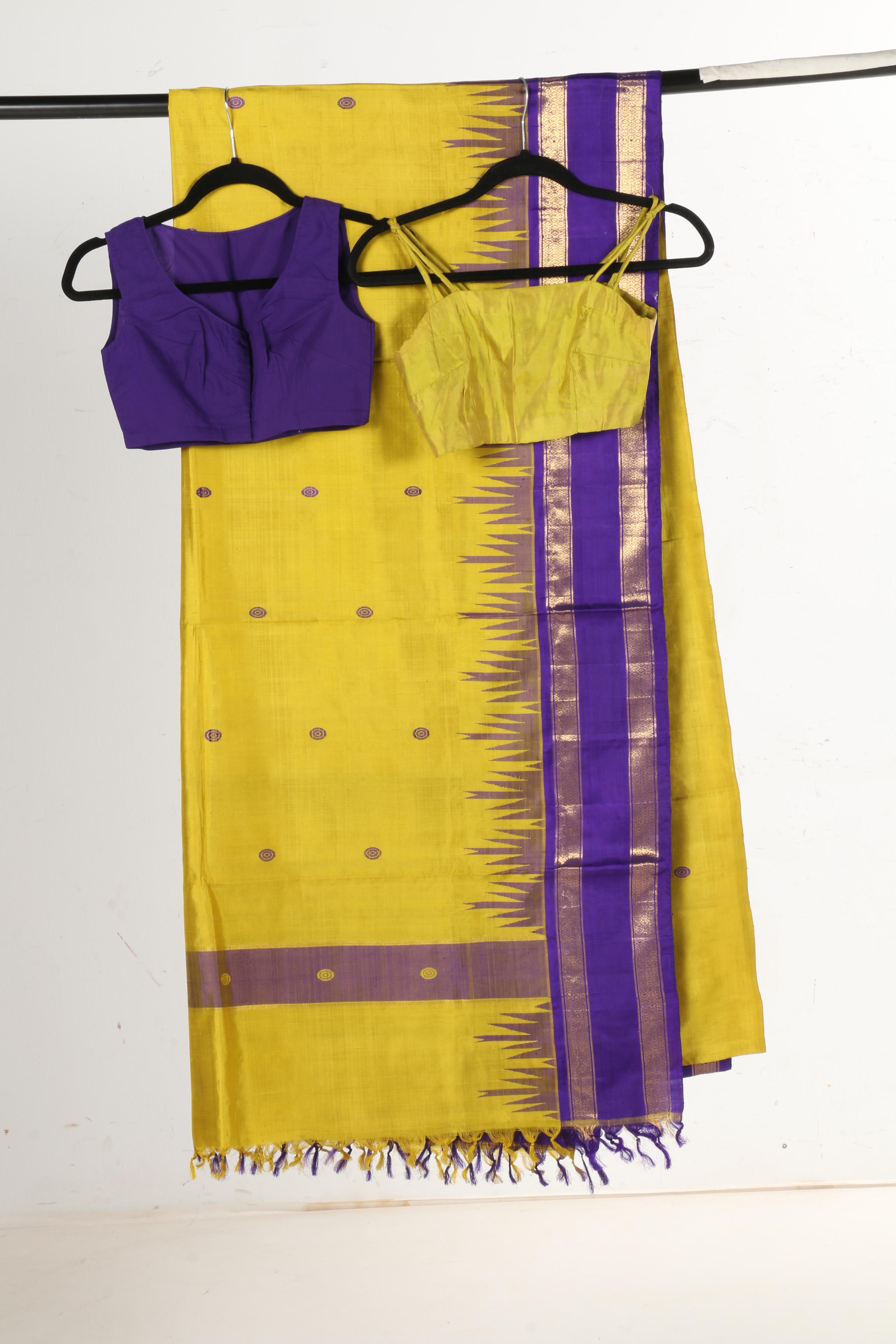 Assortment of Women's Chartreuse and Purple Saris