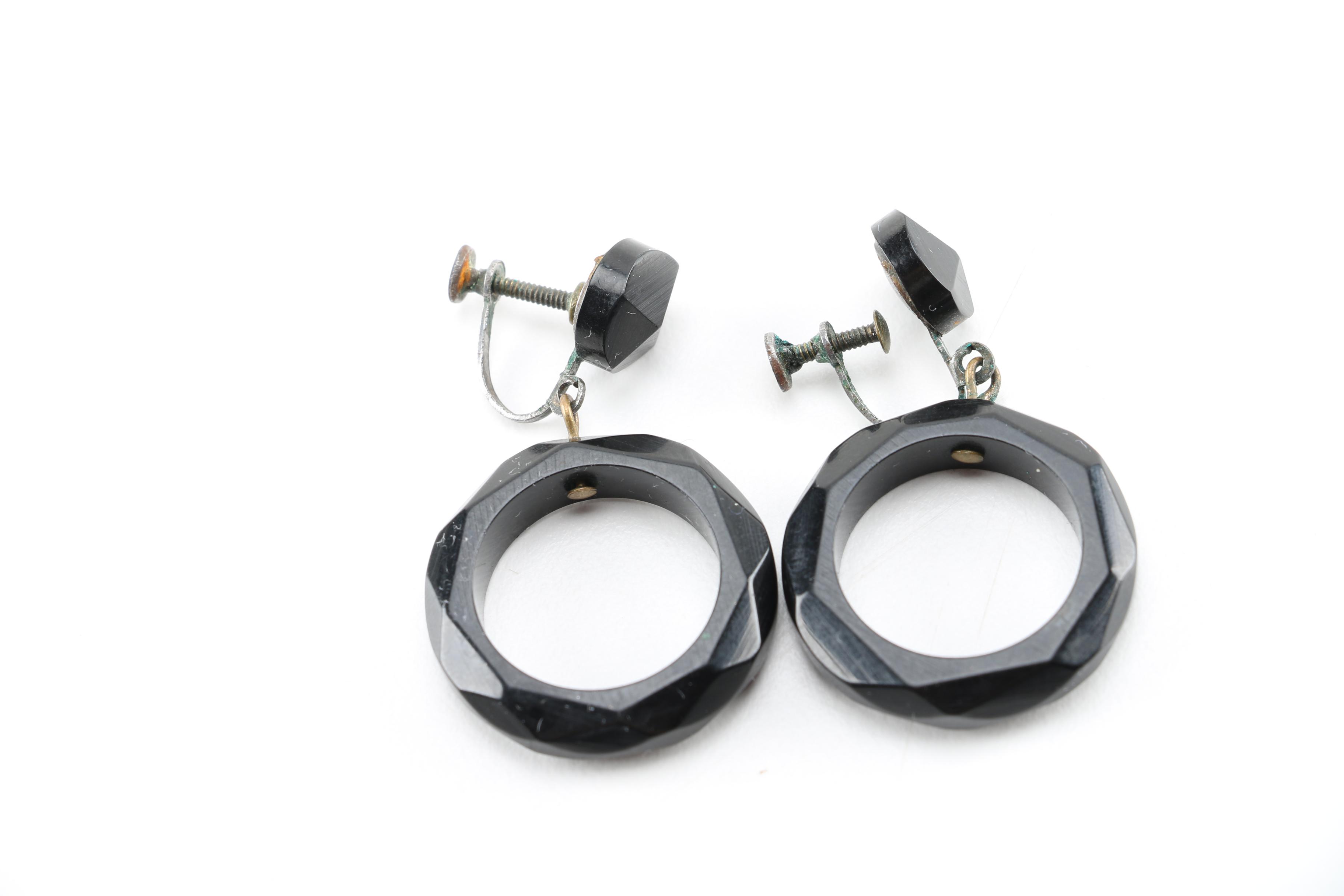 Bakelite Earrings and Brooches Including Miriam Haskell