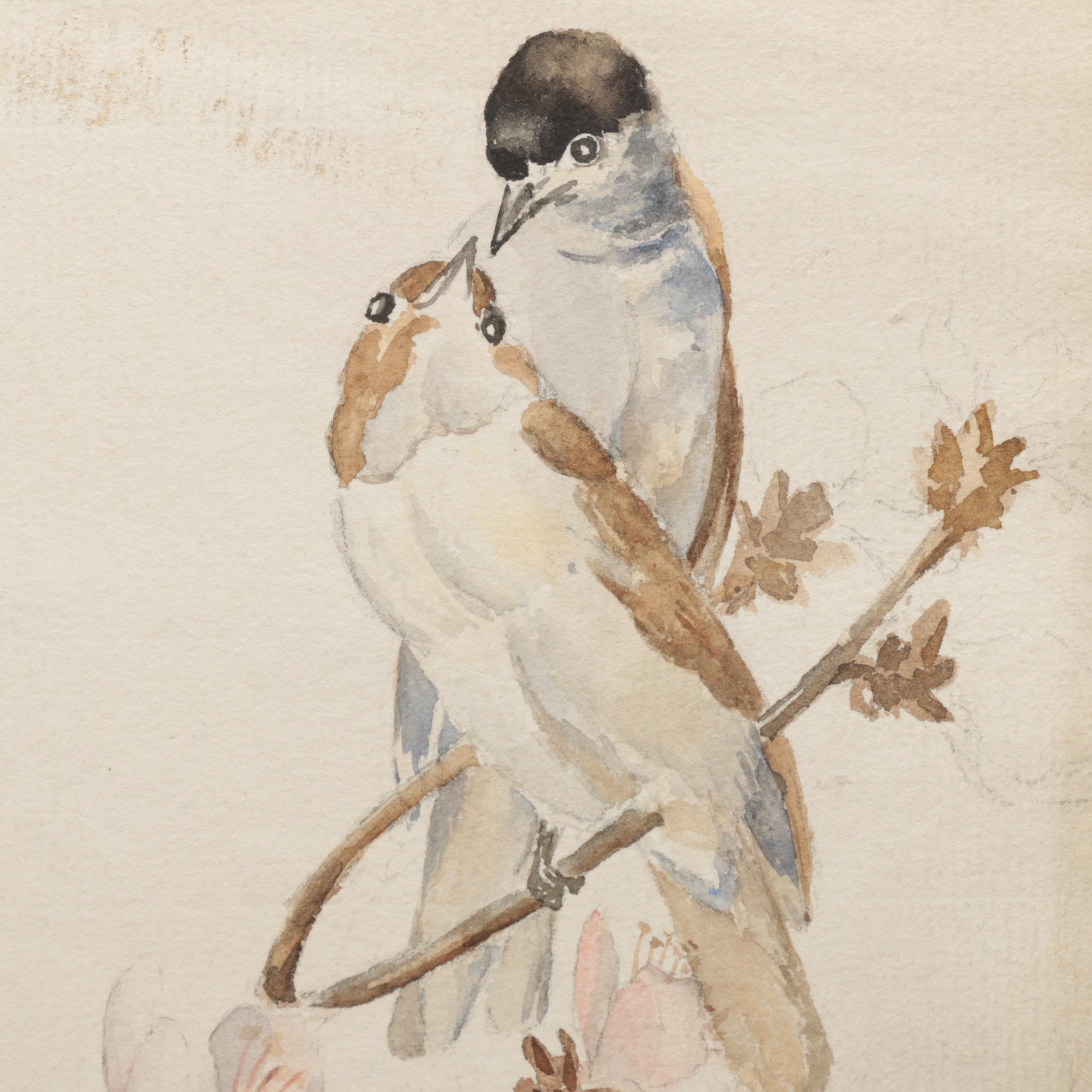 L. Manet Watercolor Painting on Laid Paper of Birds