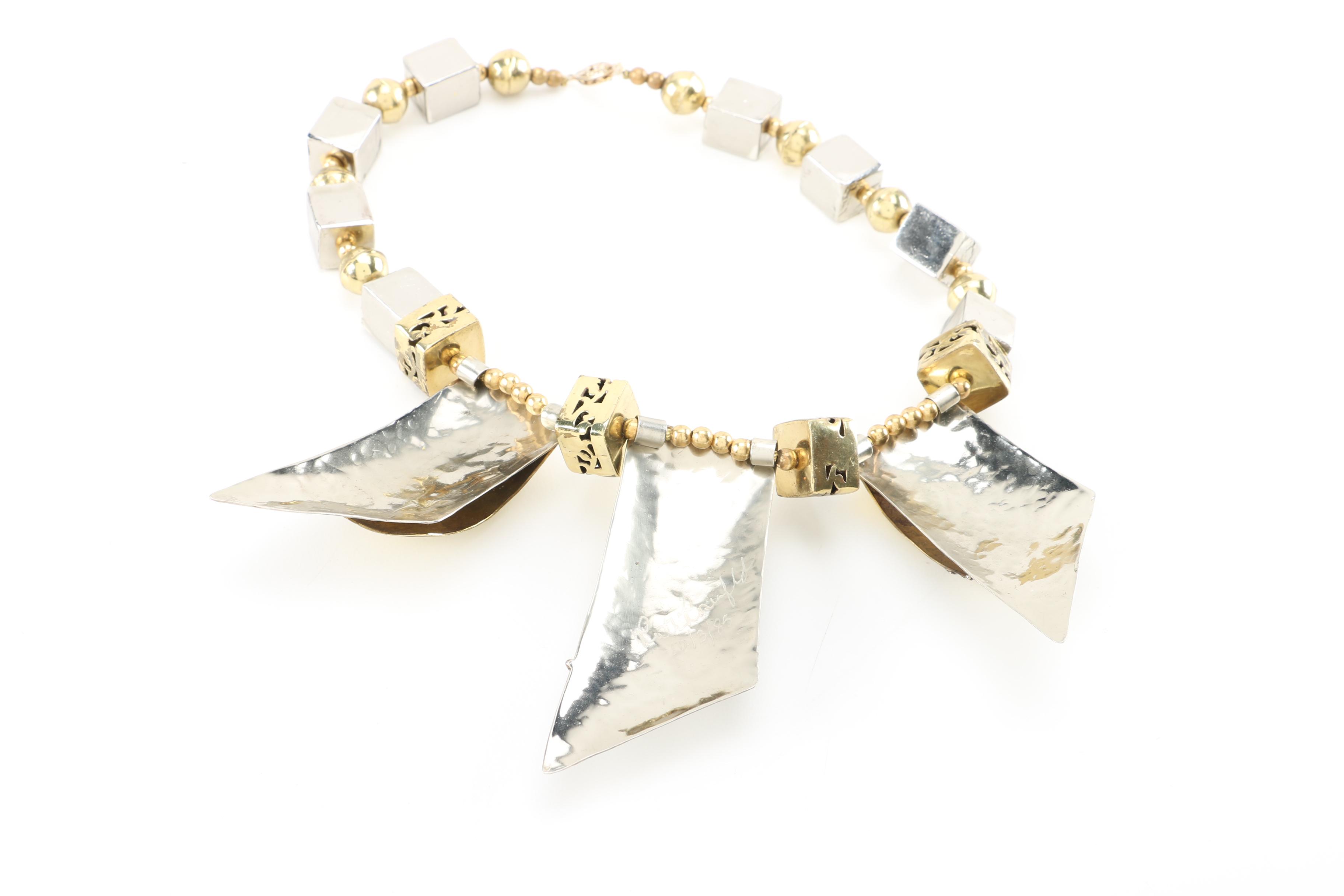 Ruth Rosenfeld Modernist Mixed Metal Runway Necklace