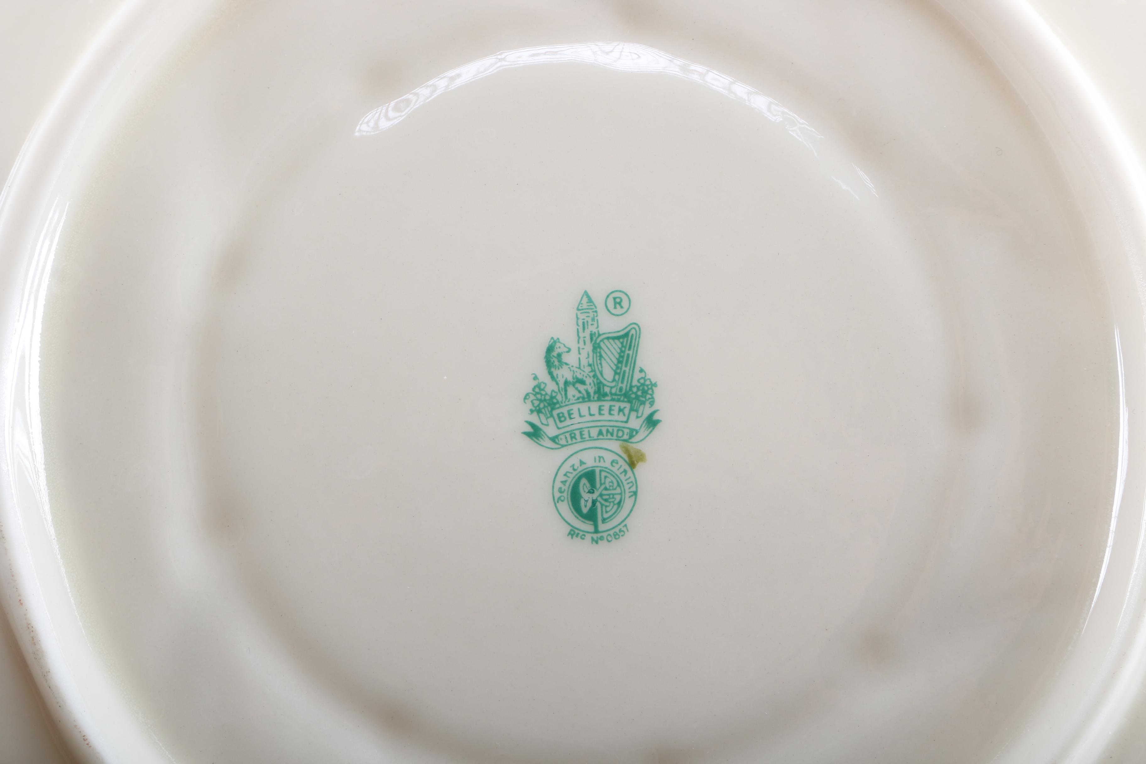 Belleek Ireland "Harp Shamrock" Coupe Cereal Bowl and Plate