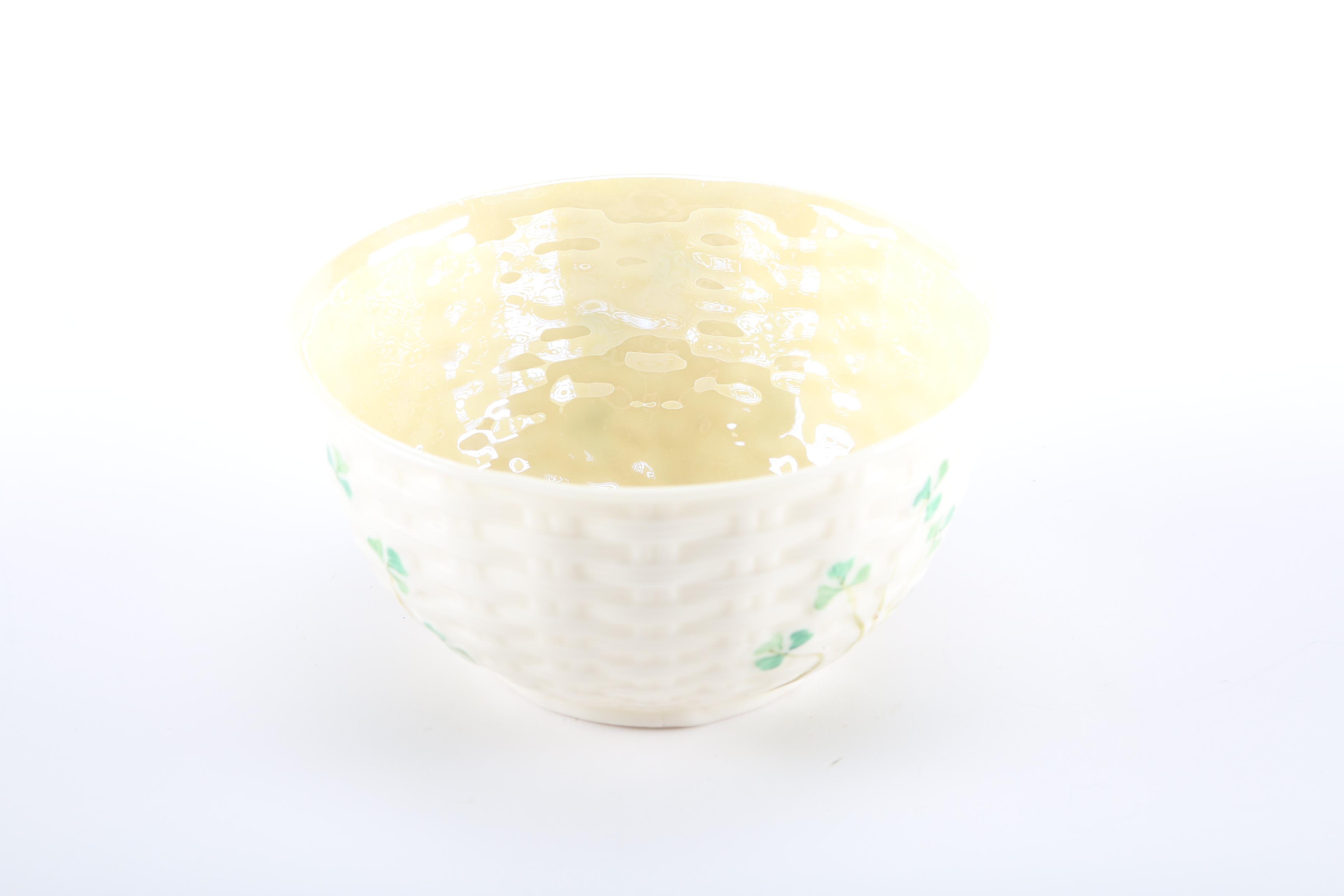 Belleek Ireland "Harp Shamrock" Coupe Cereal Bowl and Plate