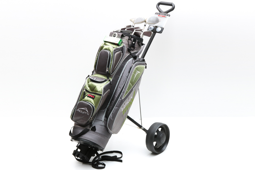 Acuity Two Wheel Golf Push Pull Cart with Golf Equipment