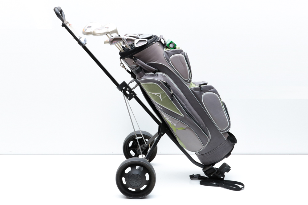 Acuity Two Wheel Golf Push Pull Cart with Golf Equipment
