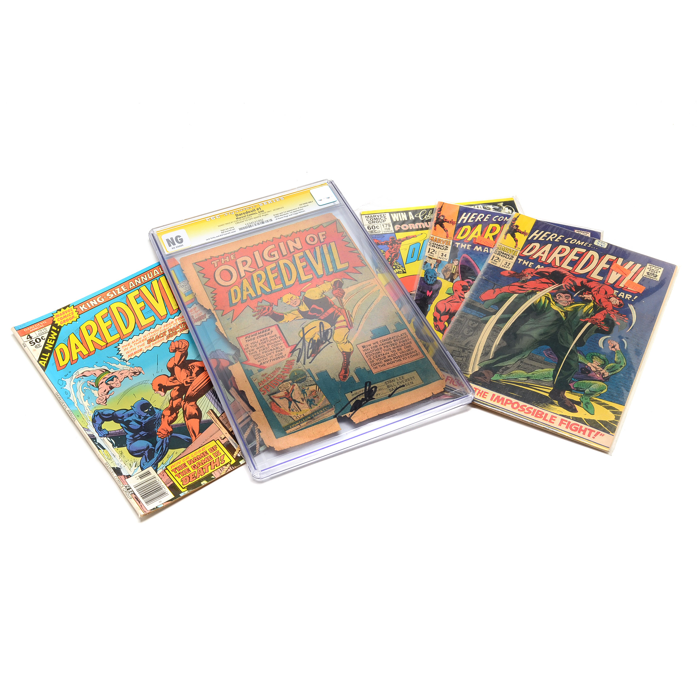 Collection of Marvel Comics "Daredevil" Including an Authenticated Stan Lee Sealed Single Page