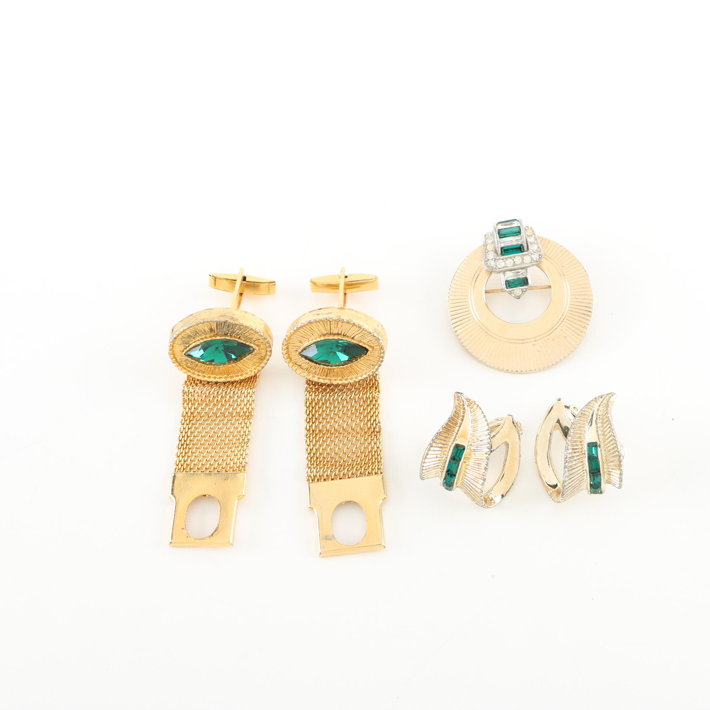 Gold Tone and Green Costume Jewelry featuring Boucher