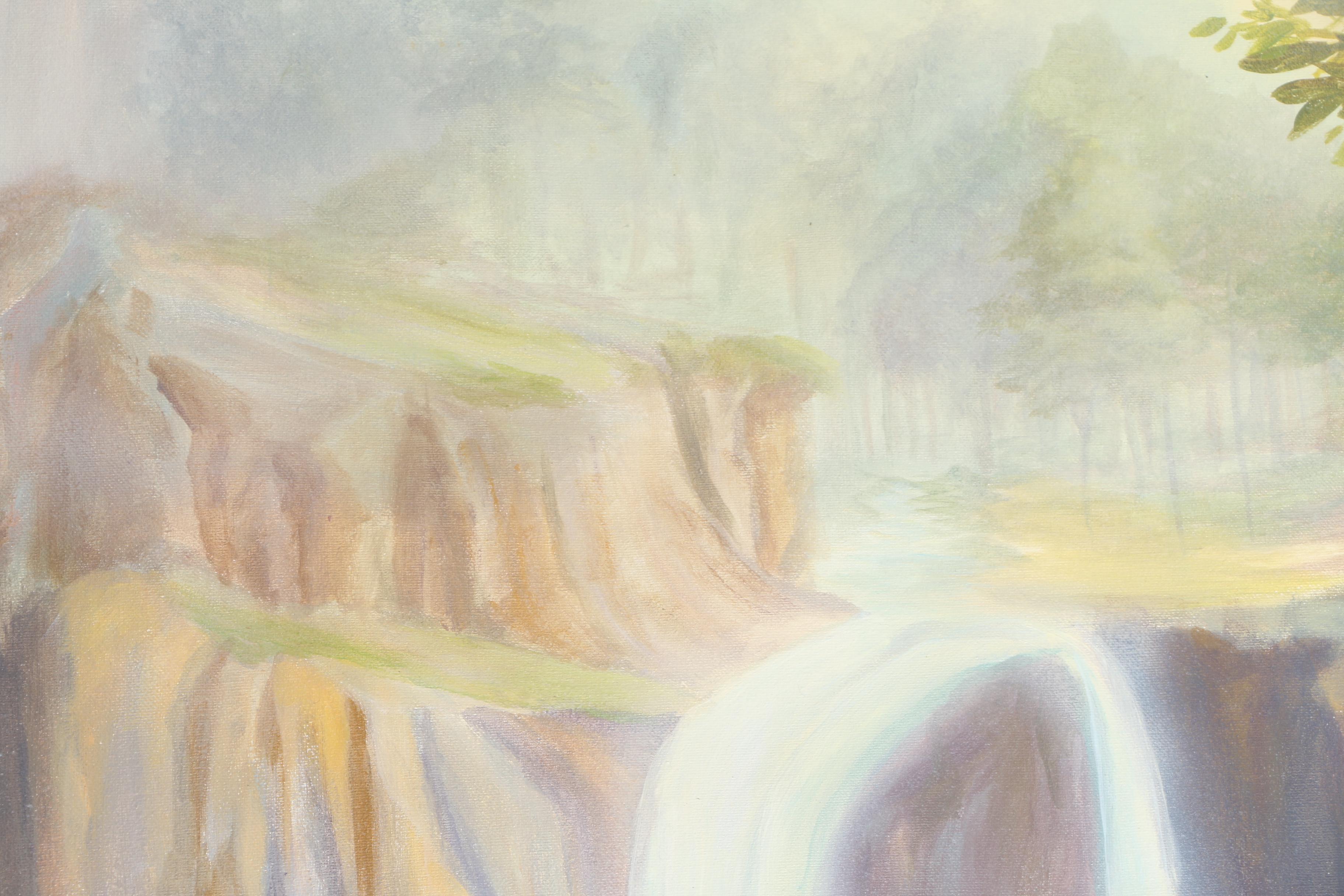 Unframed Acrylic Painting on Canvas of Fairies in an Idyllic Landscape