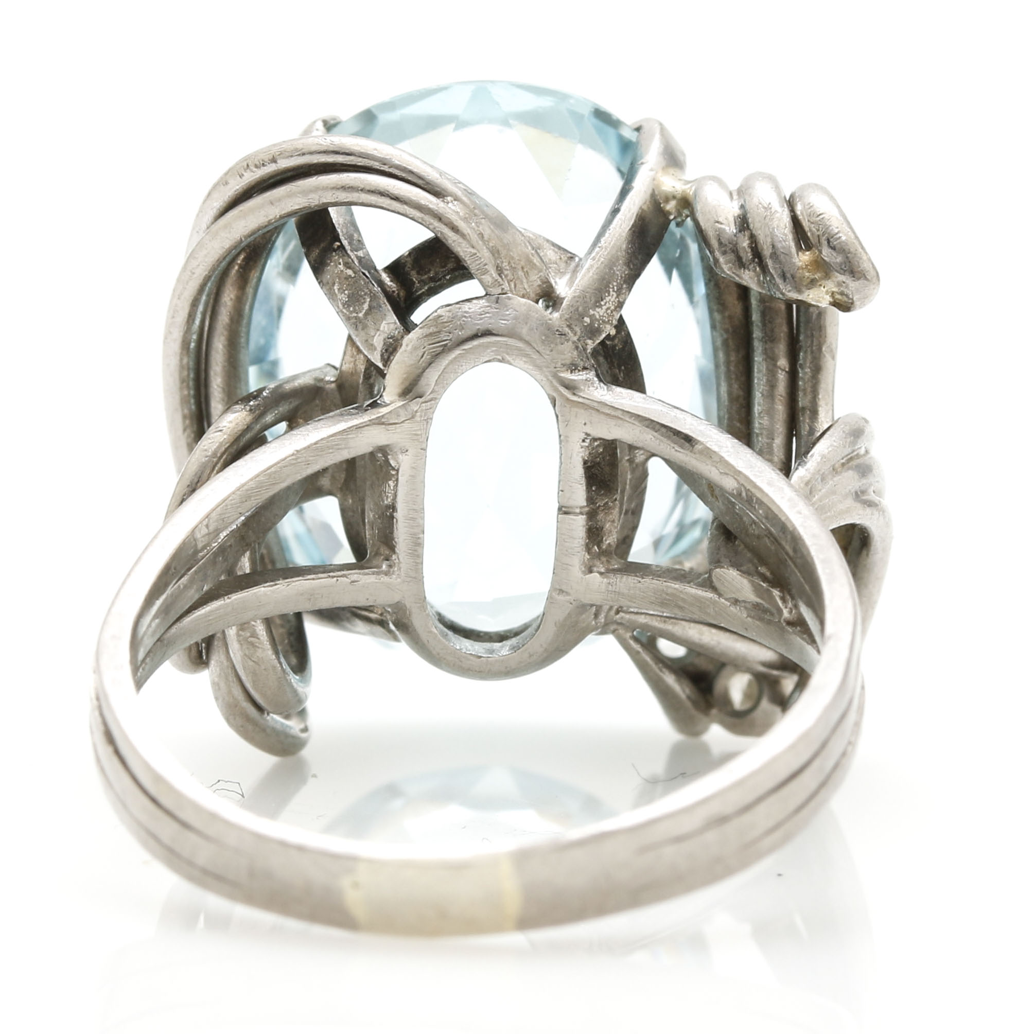 14K White Gold Palladium Plated 14.35 Carat Aquamarine and Diamond Ring