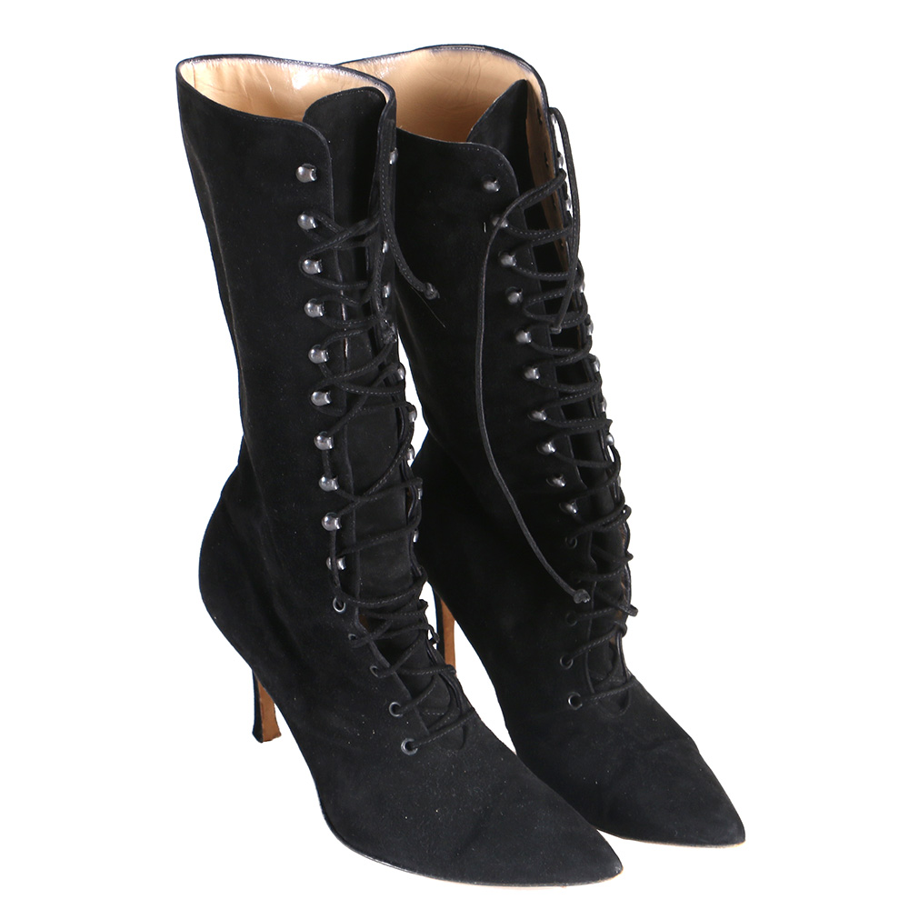 Manolo Blahnik Women's Black Lace-Up Boots