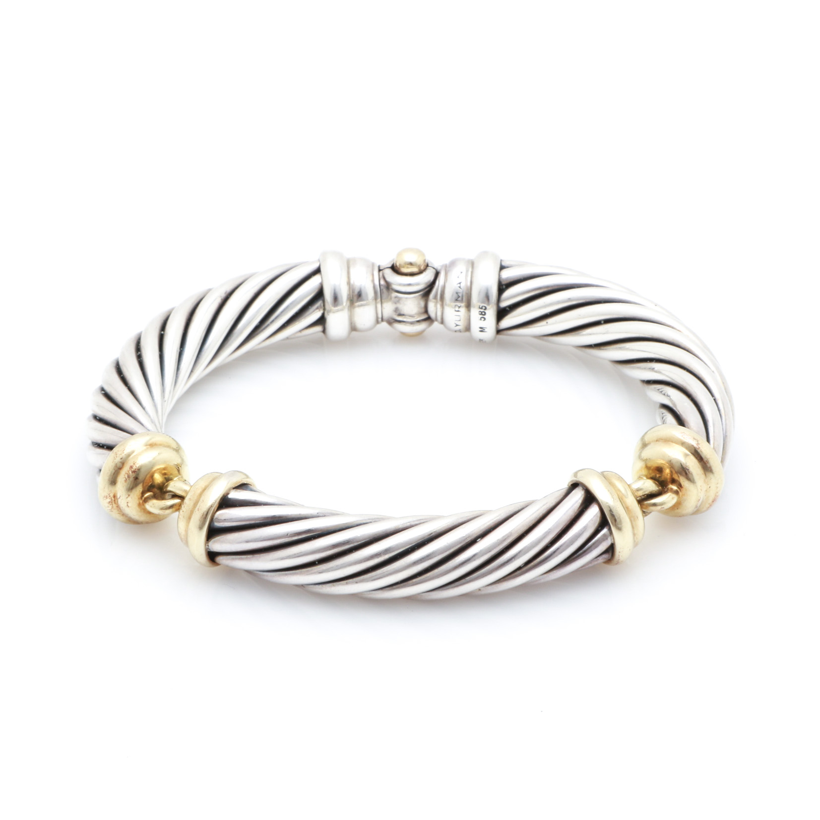 David Yurman Sterling Silver and 14K Yellow Gold Metro Cable Bracelet