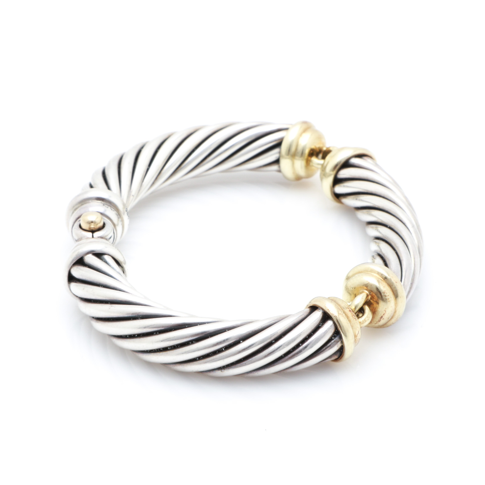 David Yurman Sterling Silver and 14K Yellow Gold Metro Cable Bracelet