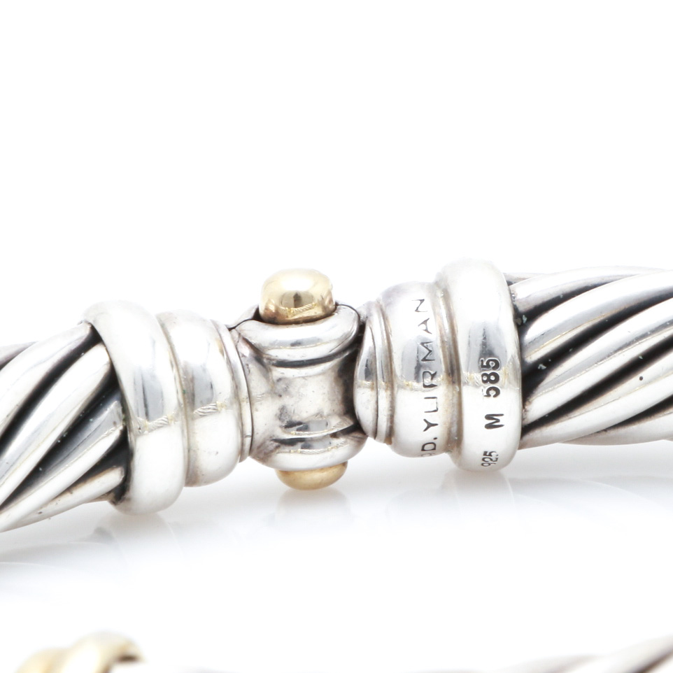 David Yurman Sterling Silver and 14K Yellow Gold Metro Cable Bracelet