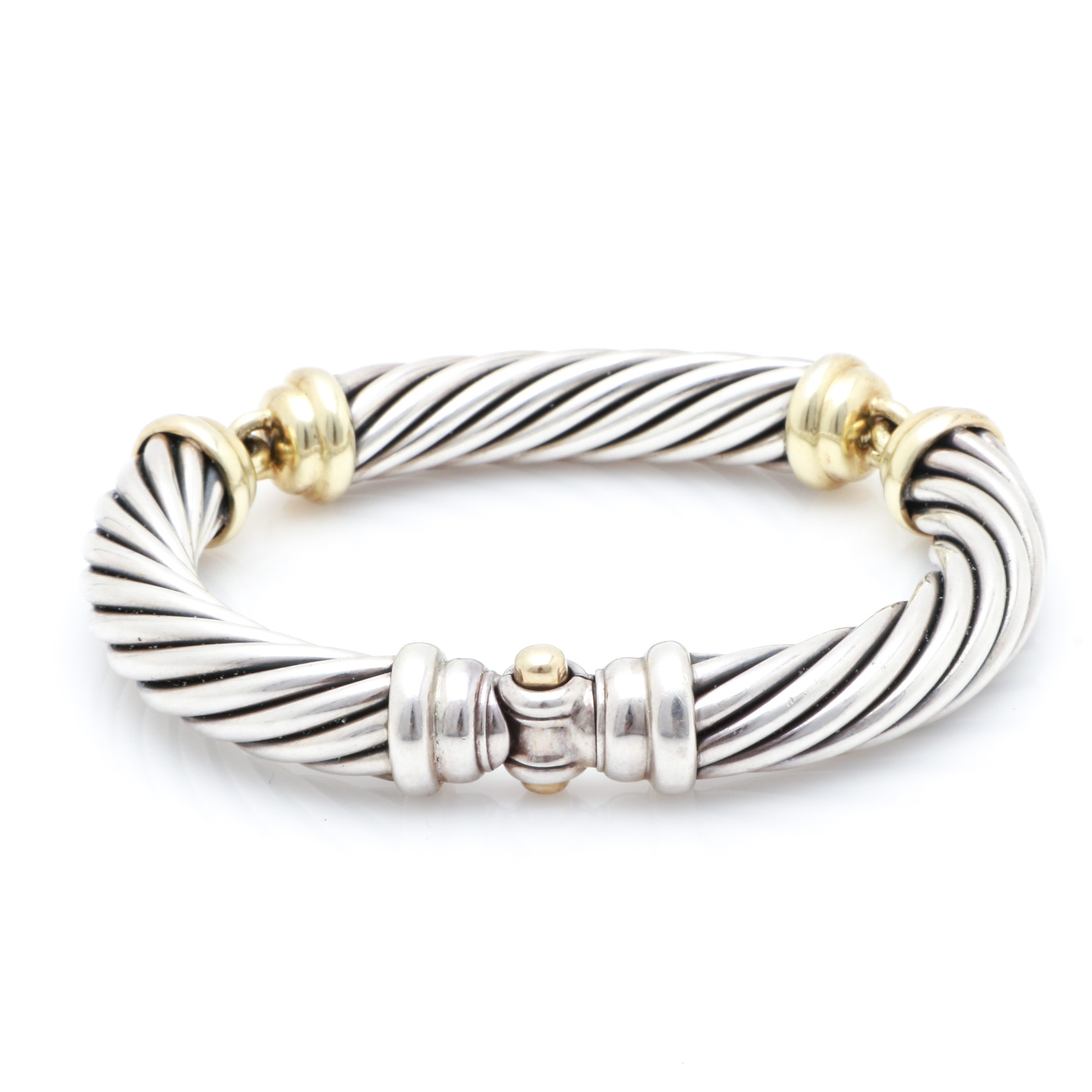 David Yurman Sterling Silver and 14K Yellow Gold Metro Cable Bracelet