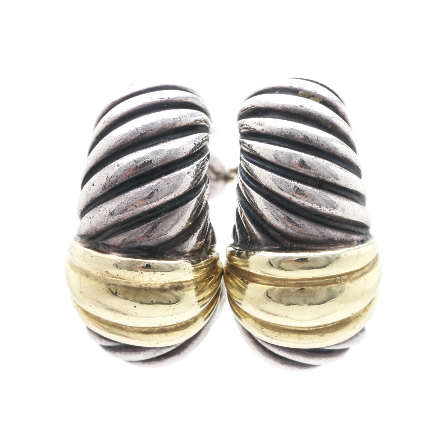 David Yurman Sterling Silver and 14K Yellow Gold Classic Cable Earrings
