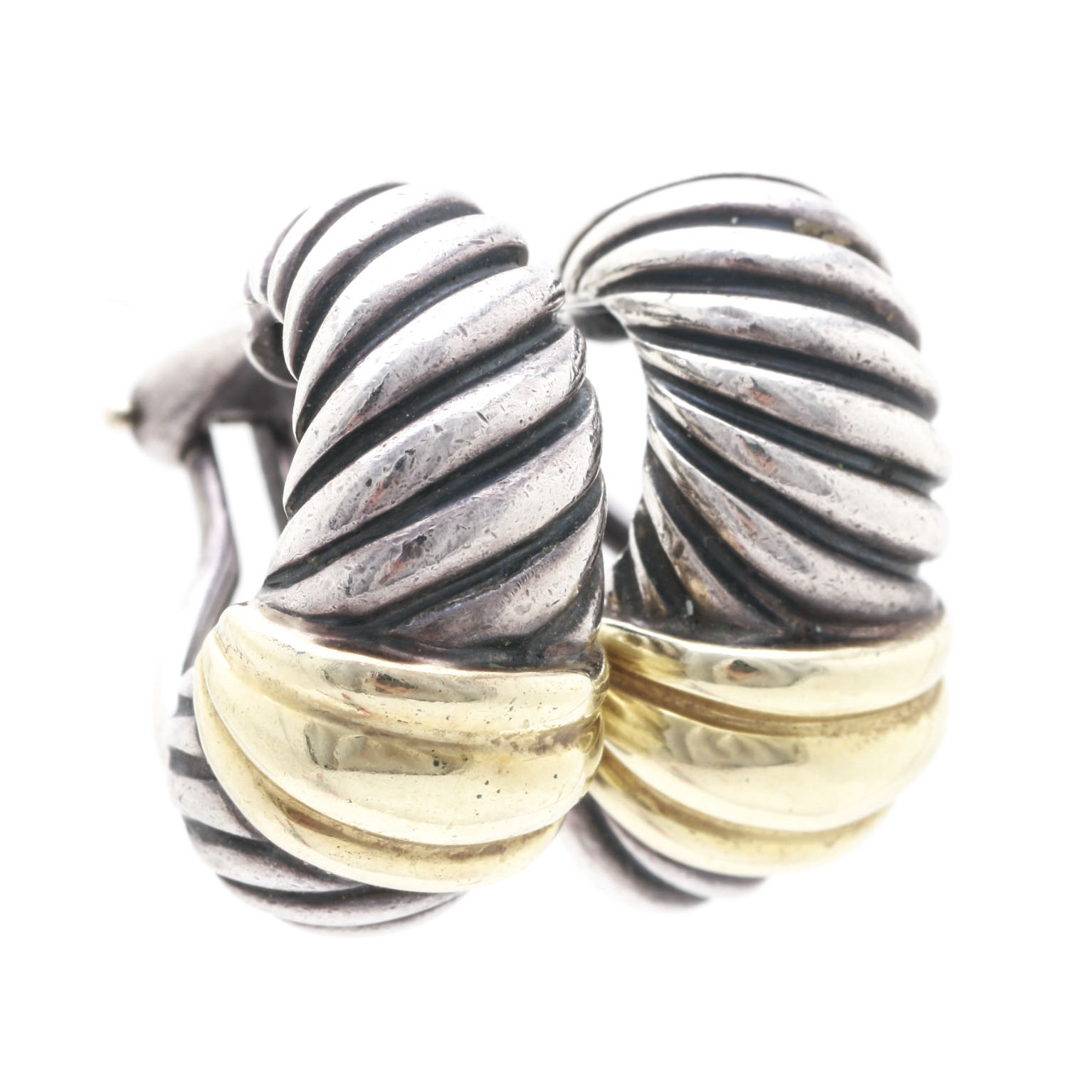 David Yurman Sterling Silver and 14K Yellow Gold Classic Cable Earrings