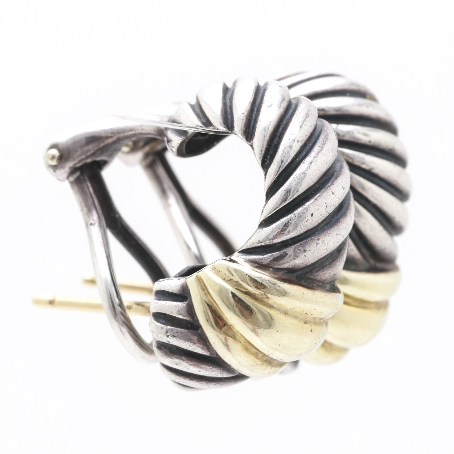 David Yurman Sterling Silver and 14K Yellow Gold Classic Cable Earrings