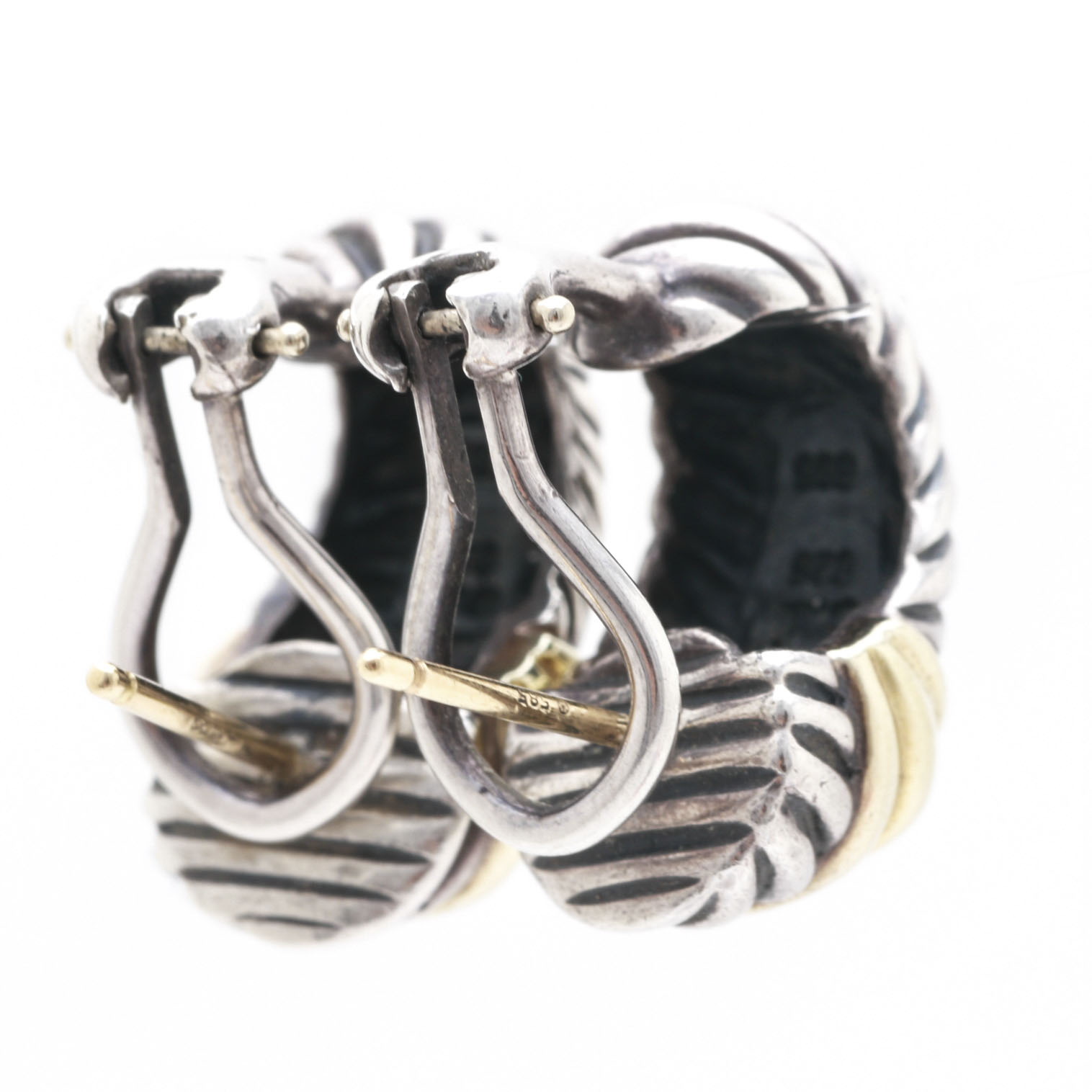 David Yurman Sterling Silver and 14K Yellow Gold Classic Cable Earrings