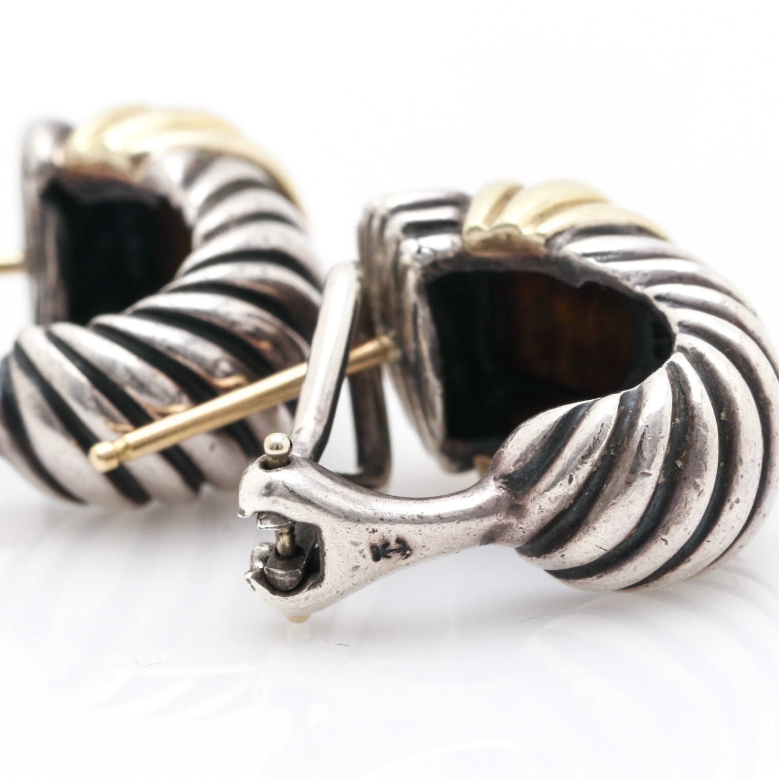 David Yurman Sterling Silver and 14K Yellow Gold Classic Cable Earrings