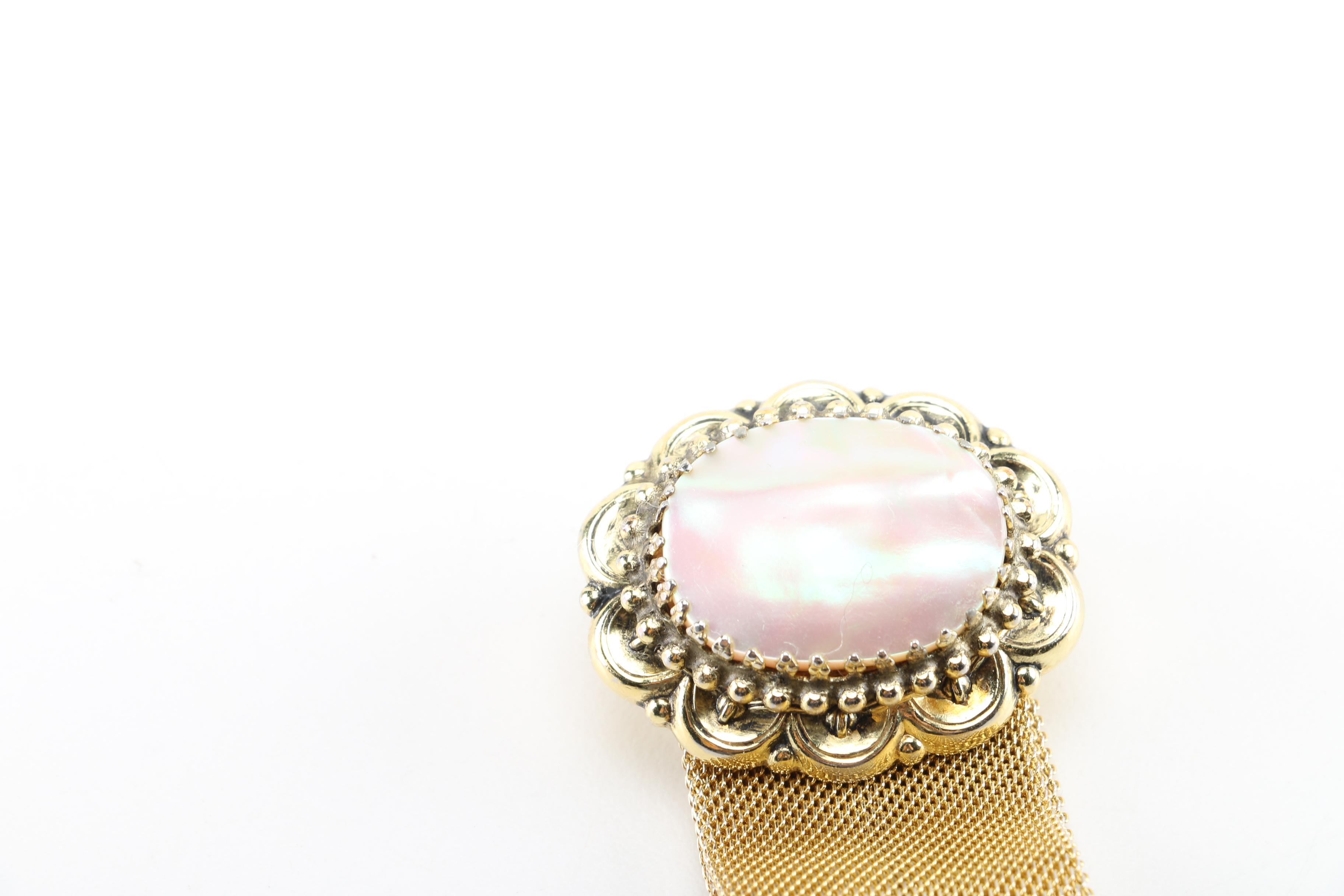 Gold Tone Jewelry Selection Including Shell Accent Bracelet