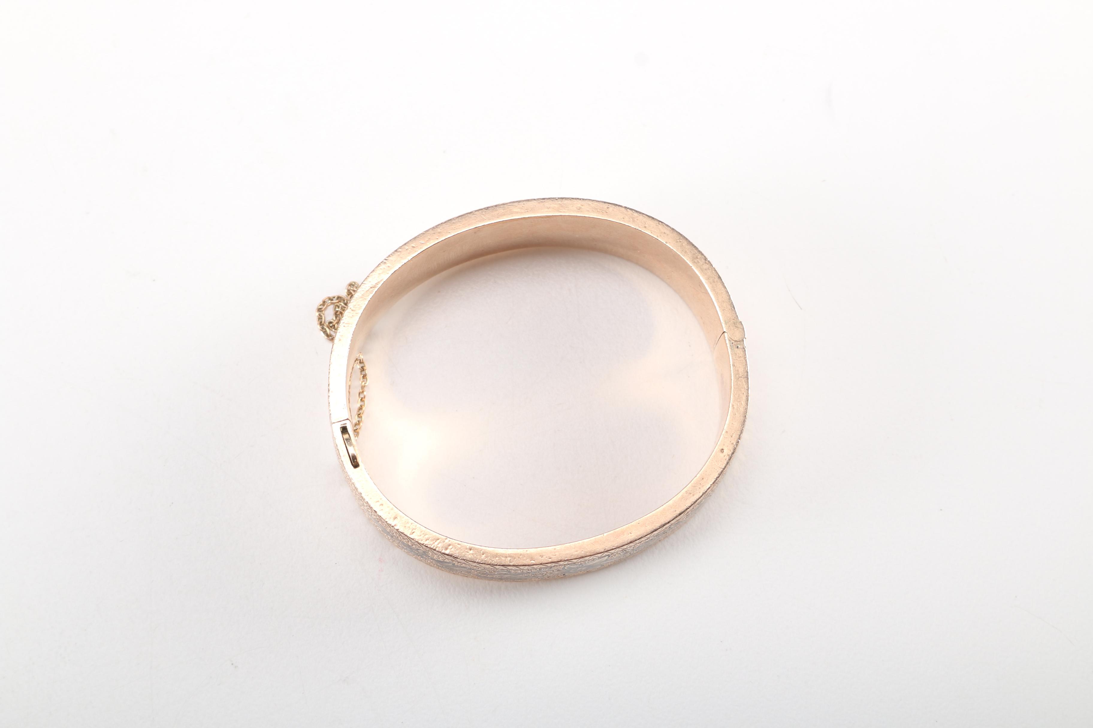 Taille D'epargne Enamel and Gold Filled Bangle Bracelets