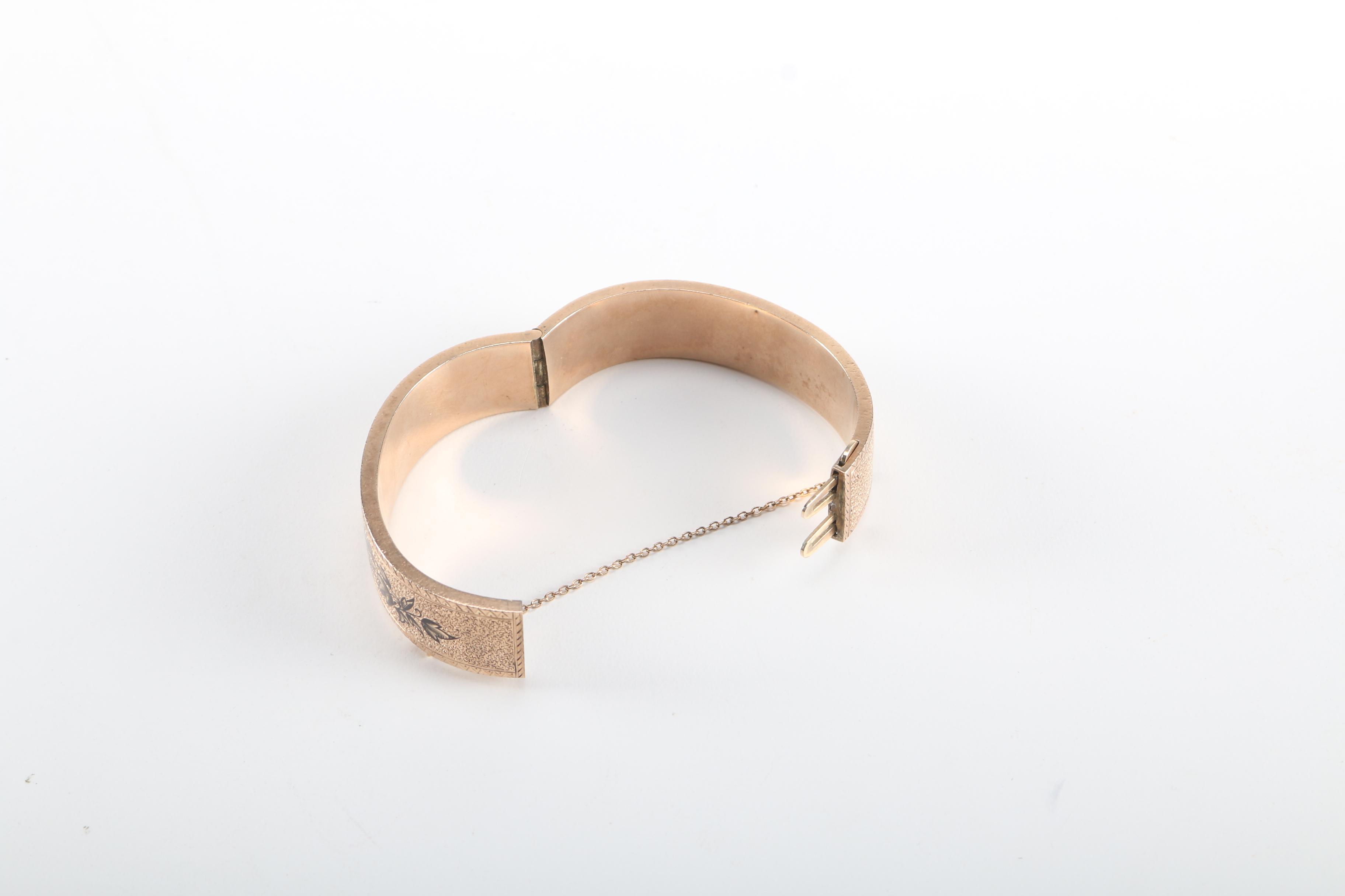 Taille D'epargne Enamel and Gold Filled Bangle Bracelets