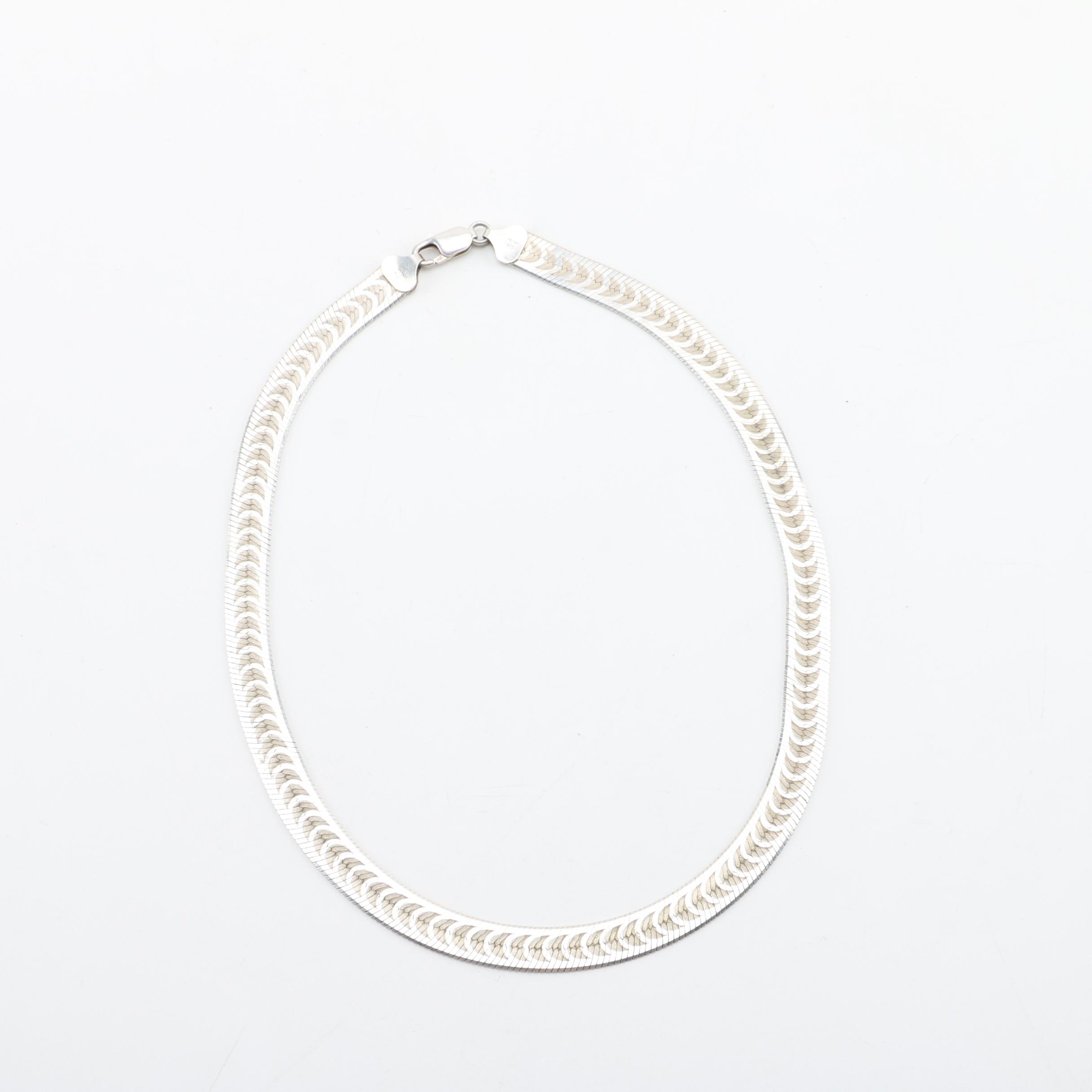 Sterling Silver Reversible Herringbone Chain Necklace