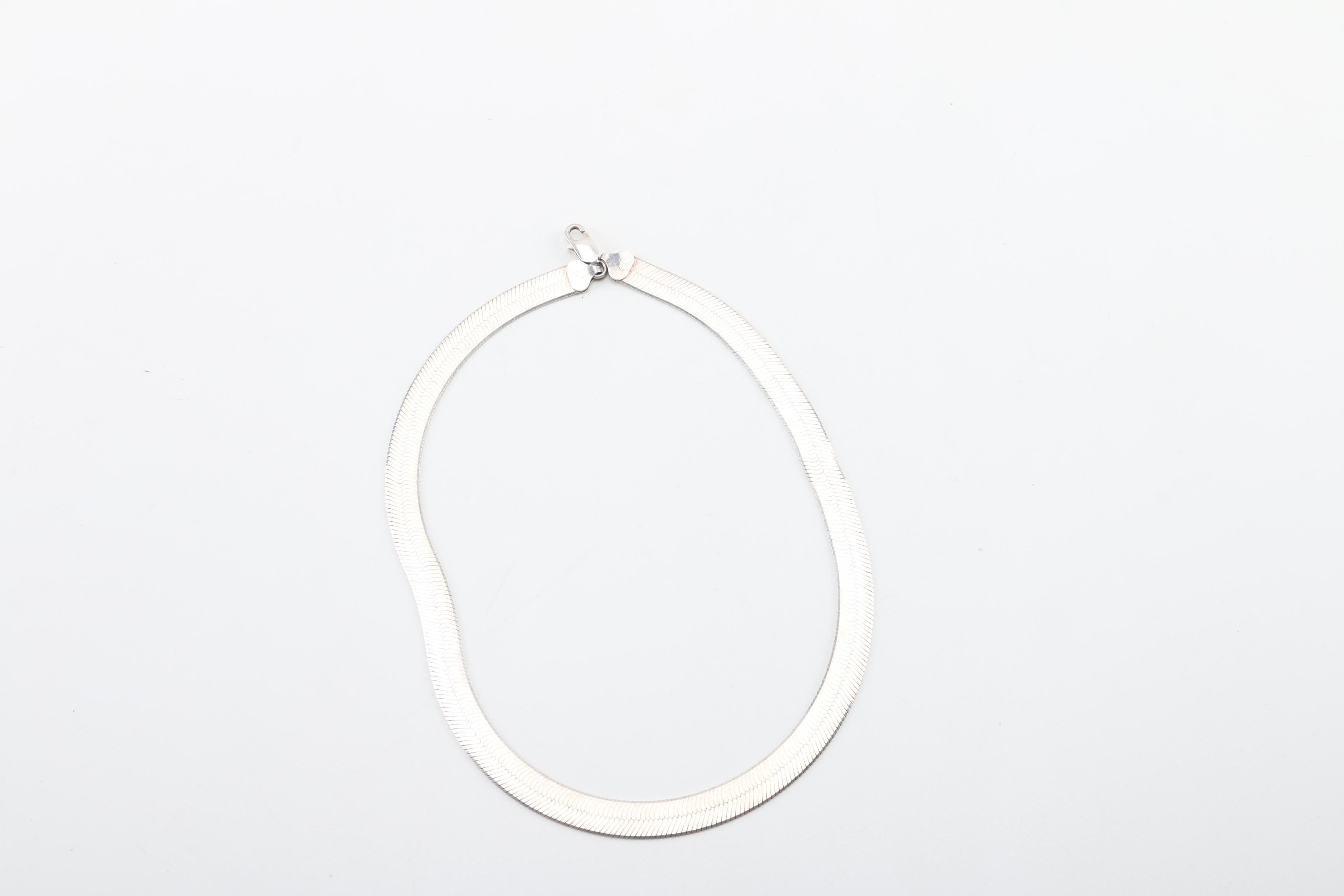 Sterling Silver Reversible Herringbone Chain Necklace