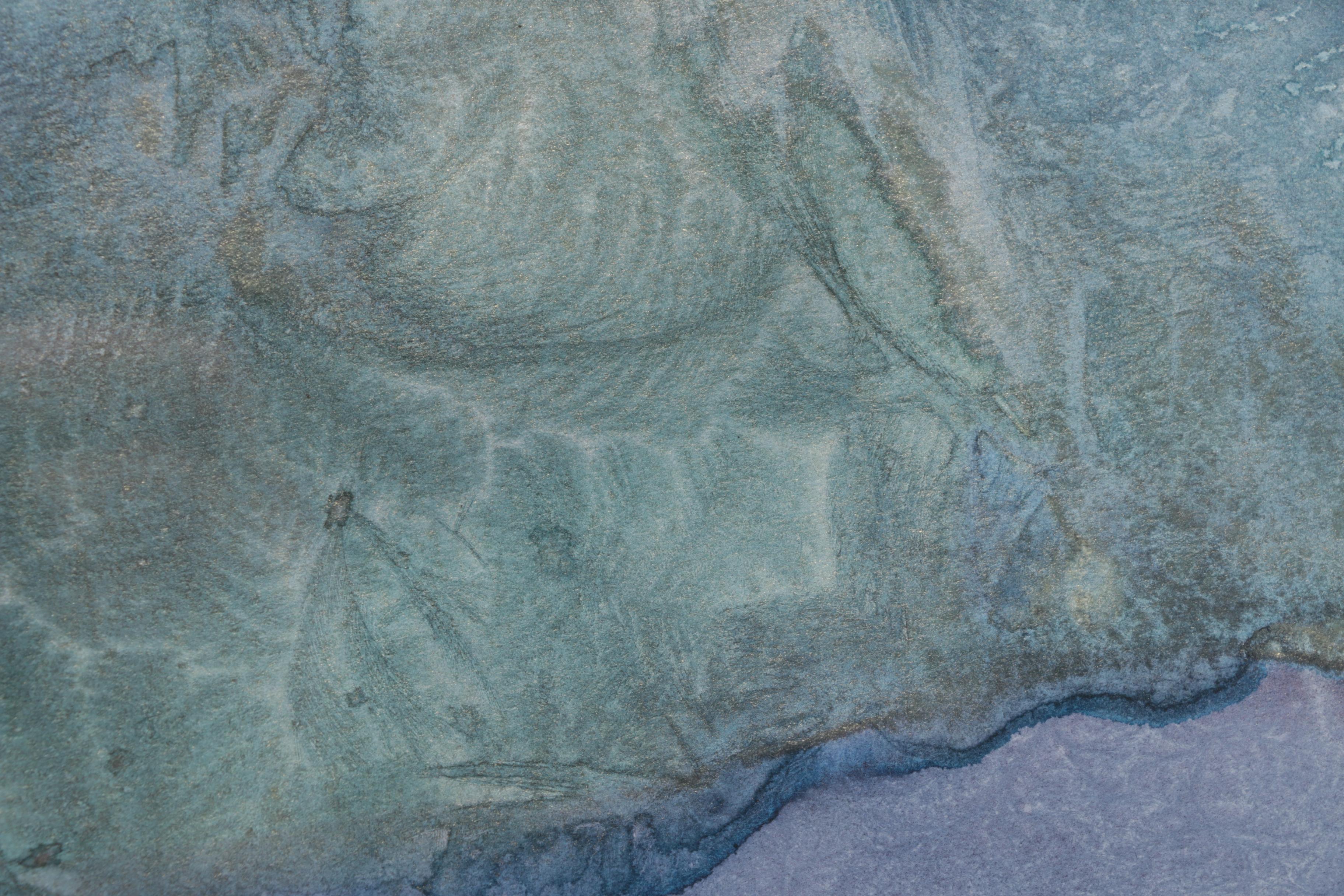 Phyllis Koehler Watercolor on Paper in Violet and Teal